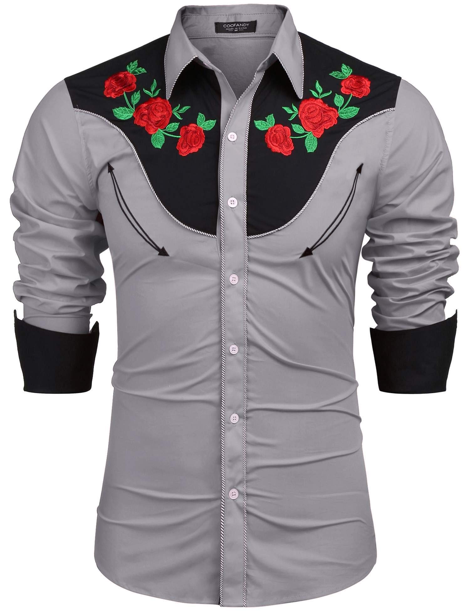 COOFANDY Men's Western Embroidered Cowboy Shirt - Stylish Casual Button Down Shirt for Men | Perfect for Country Music Festivals, Rodeo Events & Western Fashion Outfits