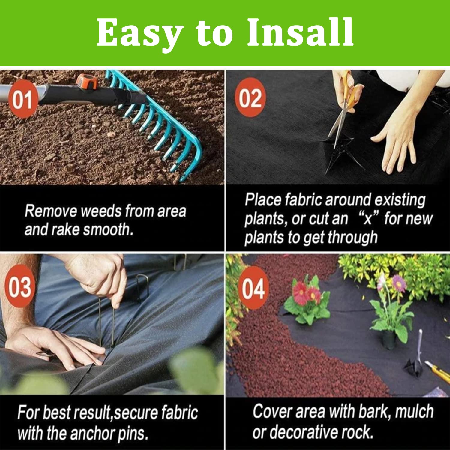 YUEWO 3.2Oz Premium Weed Barrier Landscape Fabric - Heavy Duty Durable Ground Cover, Garden Cloth Weed Block Mat for Gardening & Landscaping (Multiple Sizes, Black) - Perfect for Vegetable Gardens, Flower Beds & Yard Projects