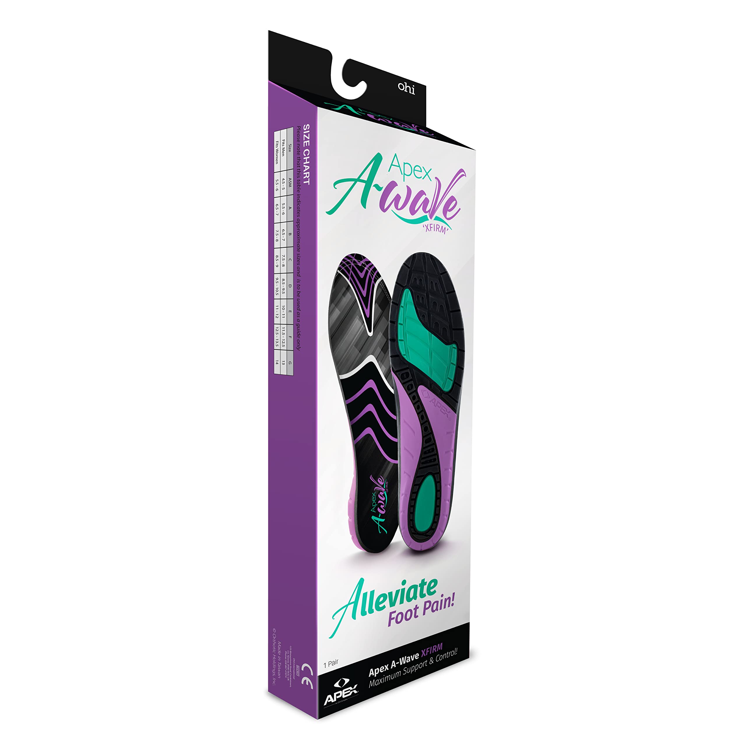 A-Wave Prefabricated Orthotic Insoles for Men & Women - Maximum Arch Support with 3 Adjustable Levels - Ideal for Running, Walking, and All-Day Comfort