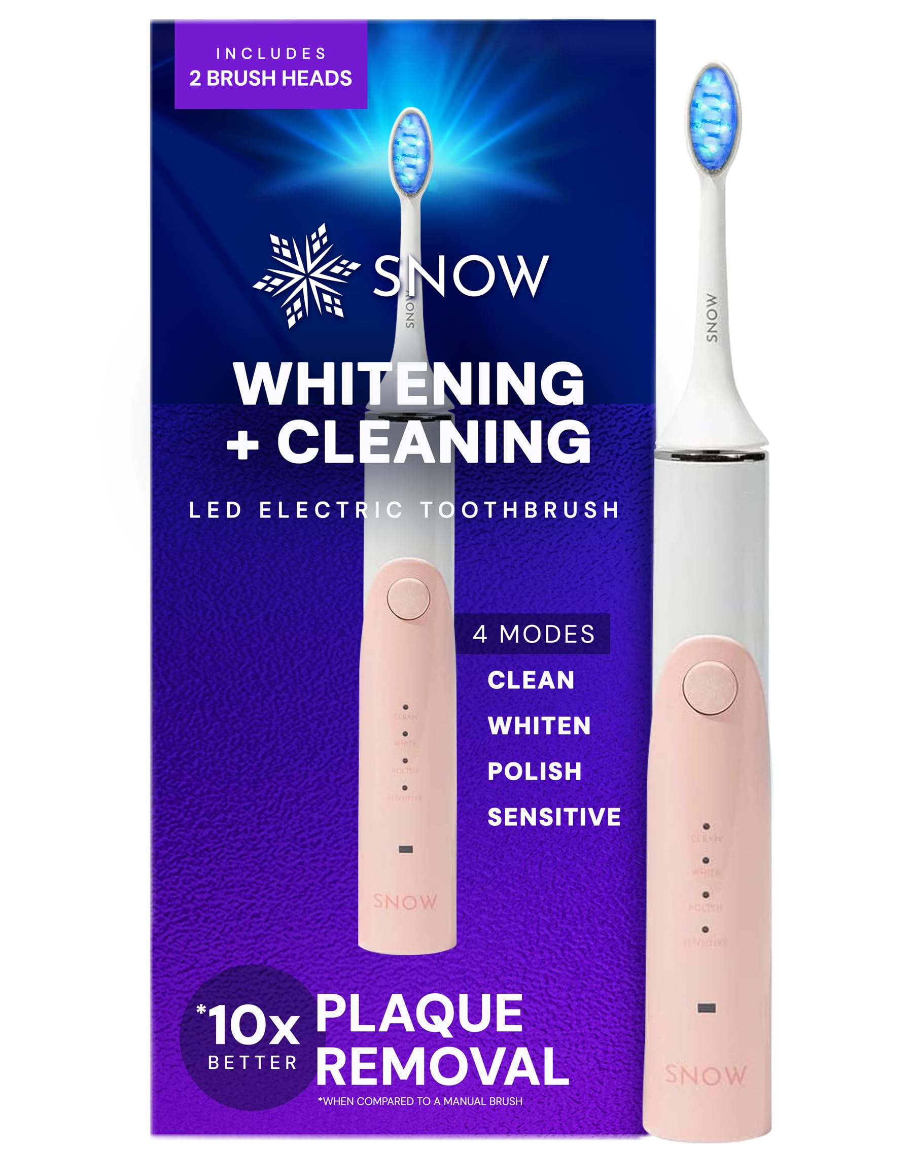 SNOW LED Electric Toothbrush Gen 2 - Rechargeable Sonic Toothbrush for Adults with LED Whitening Light - Deep Cleaning & Teeth Whitening Technology - Perfect for Travel & Daily Oral Care - Coastal Sunset Pink (2nd Generation)