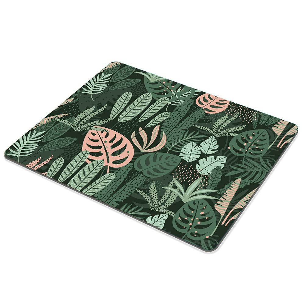 SSOIU Green & Pink Jungle Mouse Pad - Personalized Non-Slip Gaming Mousepad, 9.5x7.9 Inch (240x200x3mm) Desk Accessory for Office, Computer, Home Decor & Gamer Setup