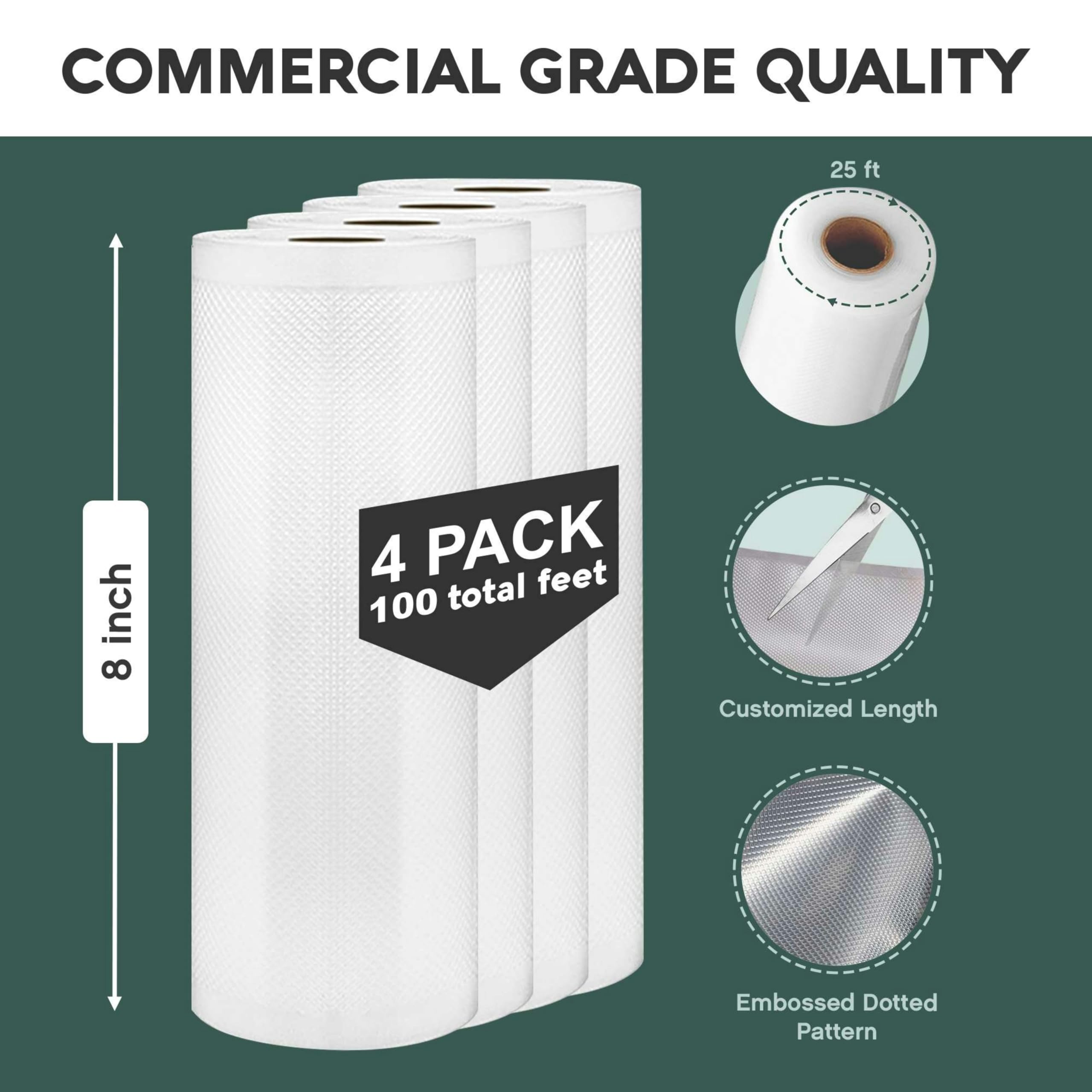 Avid Armor BPA-Free Vacuum Sealer Bags - 4 Pack (8x25 Rolls) | Heavy Duty Food Storage Bags for Sous Vide, Meal Prep & Freezing | Compatible with FoodSaver, Seal-a-Meal | Perfect for Home Kitchen, Camping & Long-Term Food Preservation