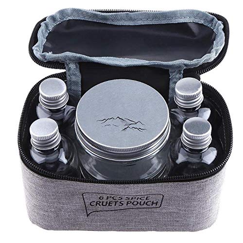 SPNEC Portable Spice Cruets Set - 6 Pack Reusable Seasoning Jars with Leak-Proof Lids for BBQ, Camping, Picnics & Outdoor Cooking | Compact Condiment Organizer for Grilling, Travel & Kitchen Use