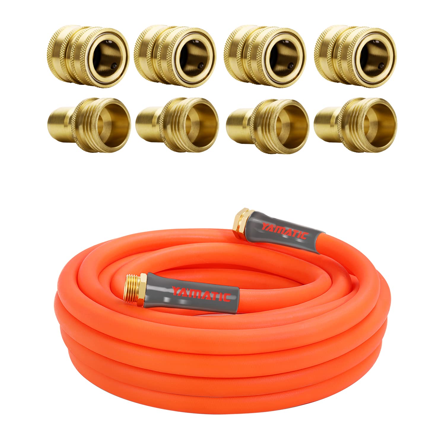 YAMATIC 5/8 Inch x 30 Feet Ultra Flexible Garden Hose with Solid Brass Quick Connect Set - Perfect for Watering Plants, Washing Cars, and Outdoor Cleaning
