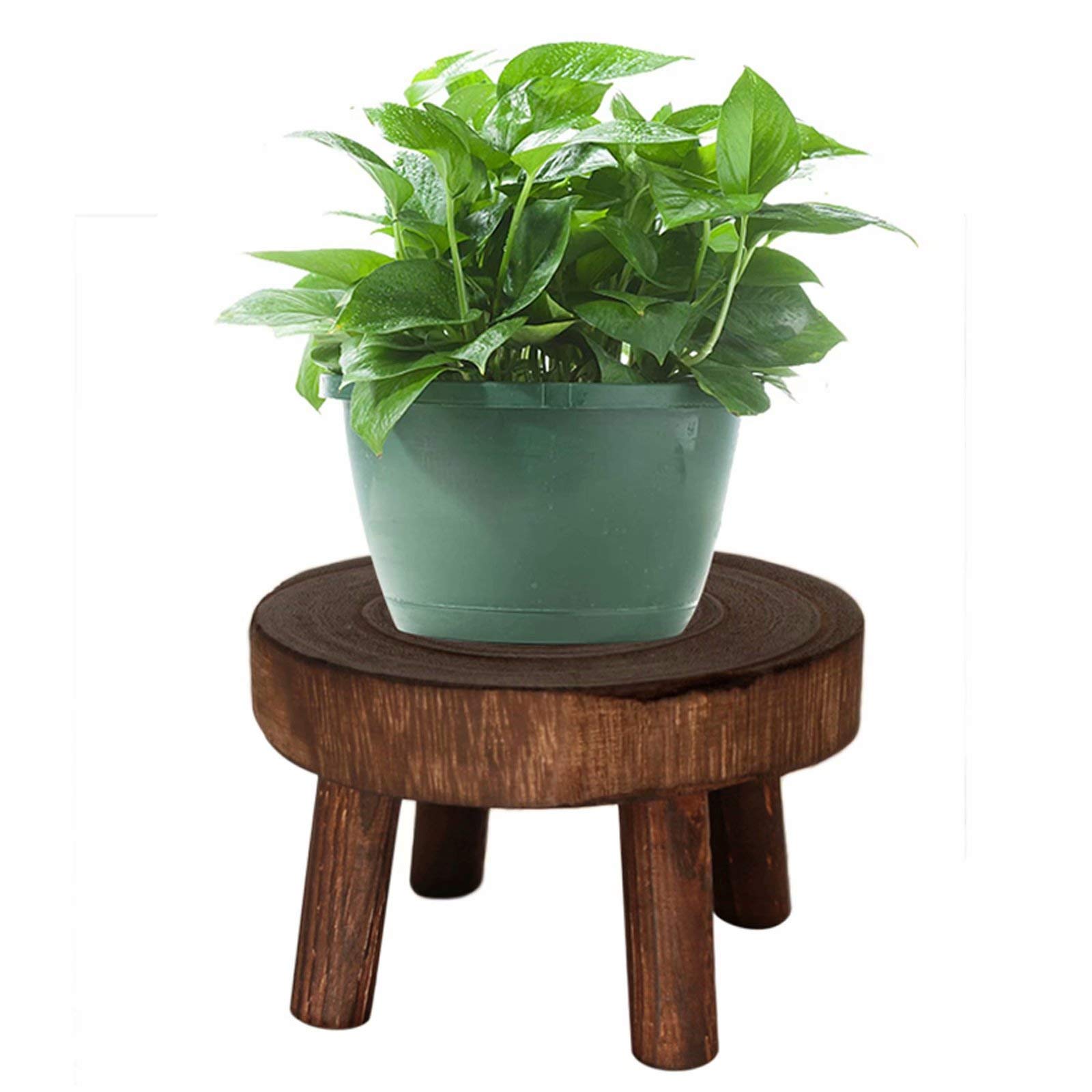 Vintage Mini Wooden Stool Display Stand - Round Wooden Flower Pot Riser for Indoor & Outdoor Plants - Perfect for Home Decor, Garden, Living Room, and Patio (Large Size)