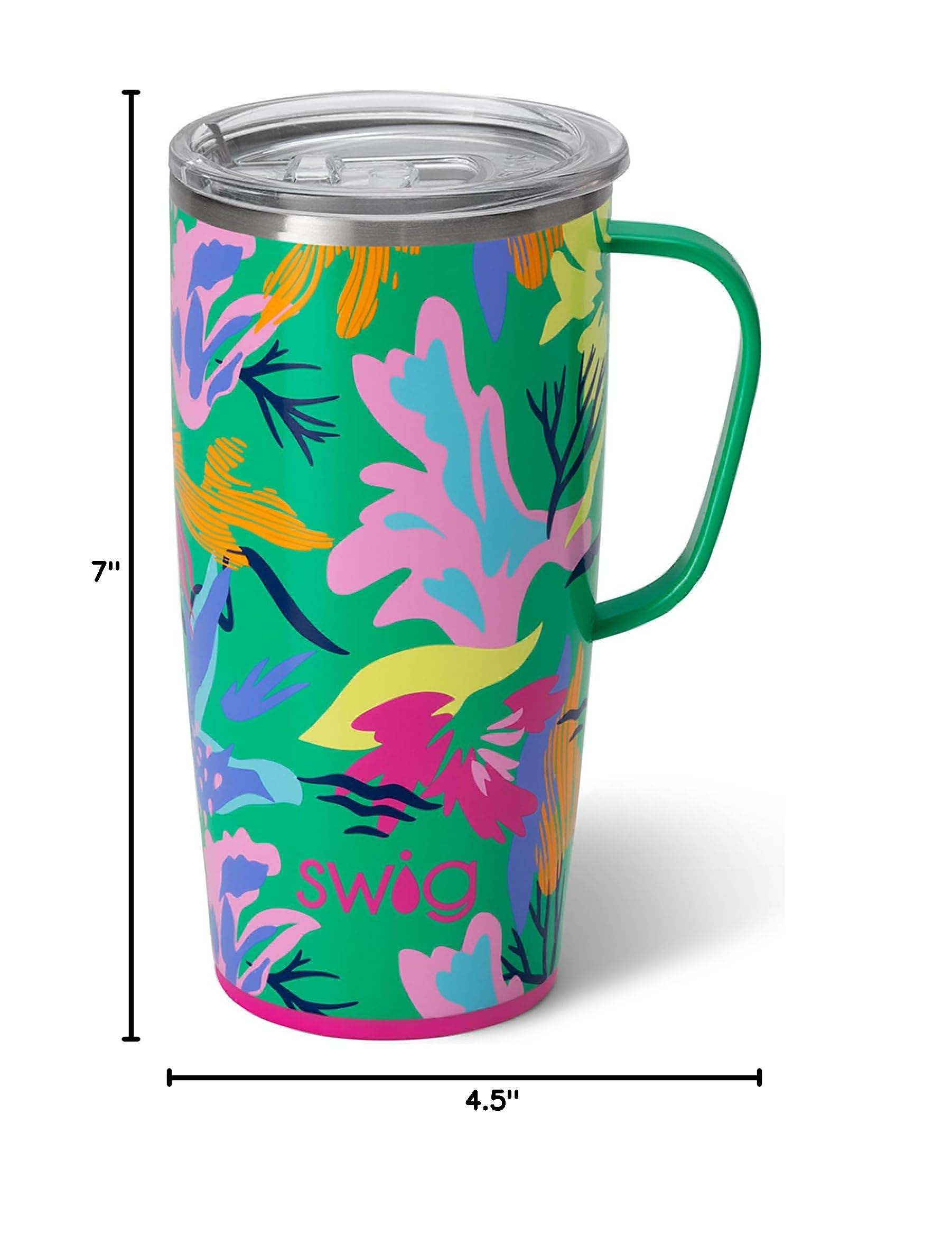 Swig Life 22oz Insulated Stainless Steel Travel Mug with Handle & Lid - Leakproof Coffee Tumbler, Cup Holder Friendly, Dishwasher Safe - Perfect for Commuting, Office, Camping & Outdoor Adventures (Paradise Color)