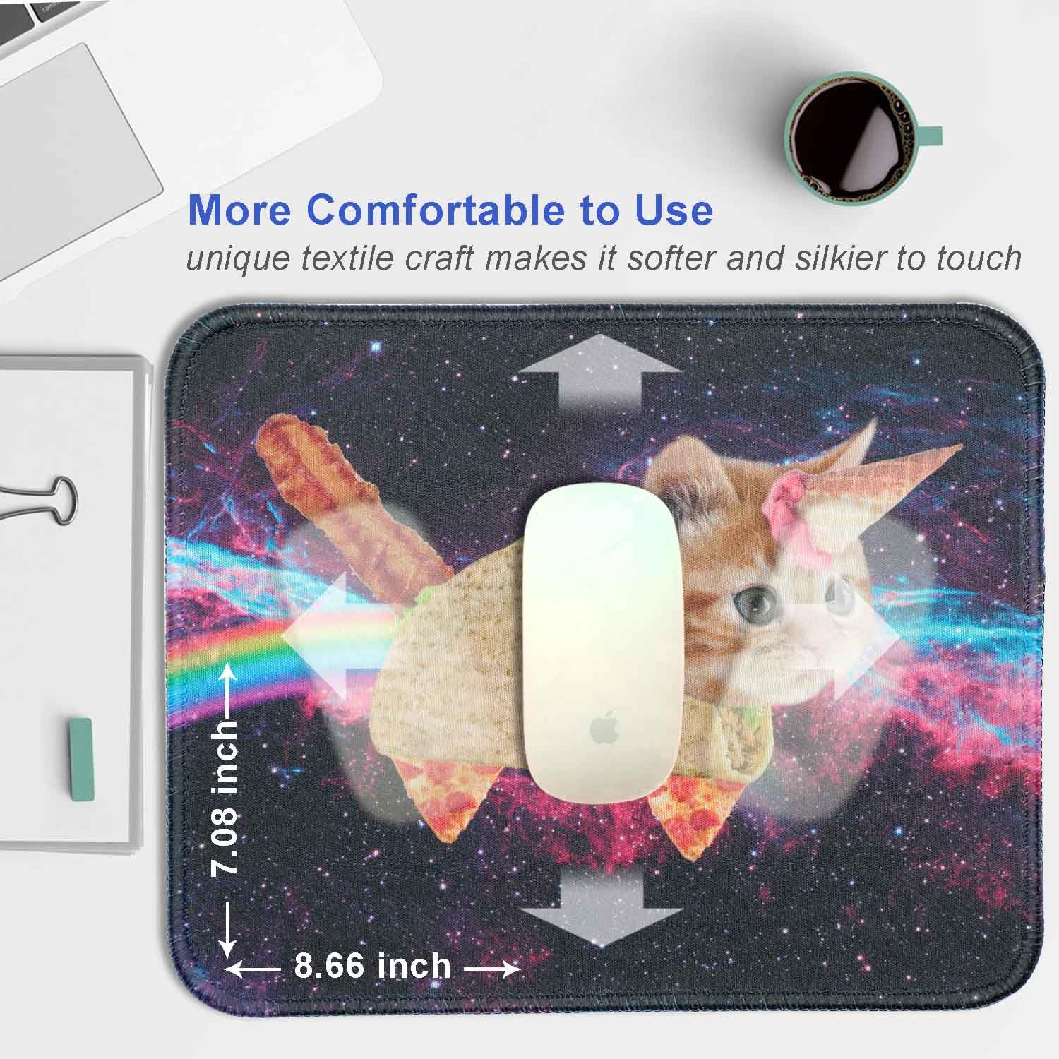 Premium Textured Mouse Pad for Laptop - Cute Space Unicorn Cat Design, Non-Slip Rubber Base & Washable Lycra Cloth Surface (8.66×7.08×0.12 inches) - Perfect for Office, Gaming & Home Workspace Accessories