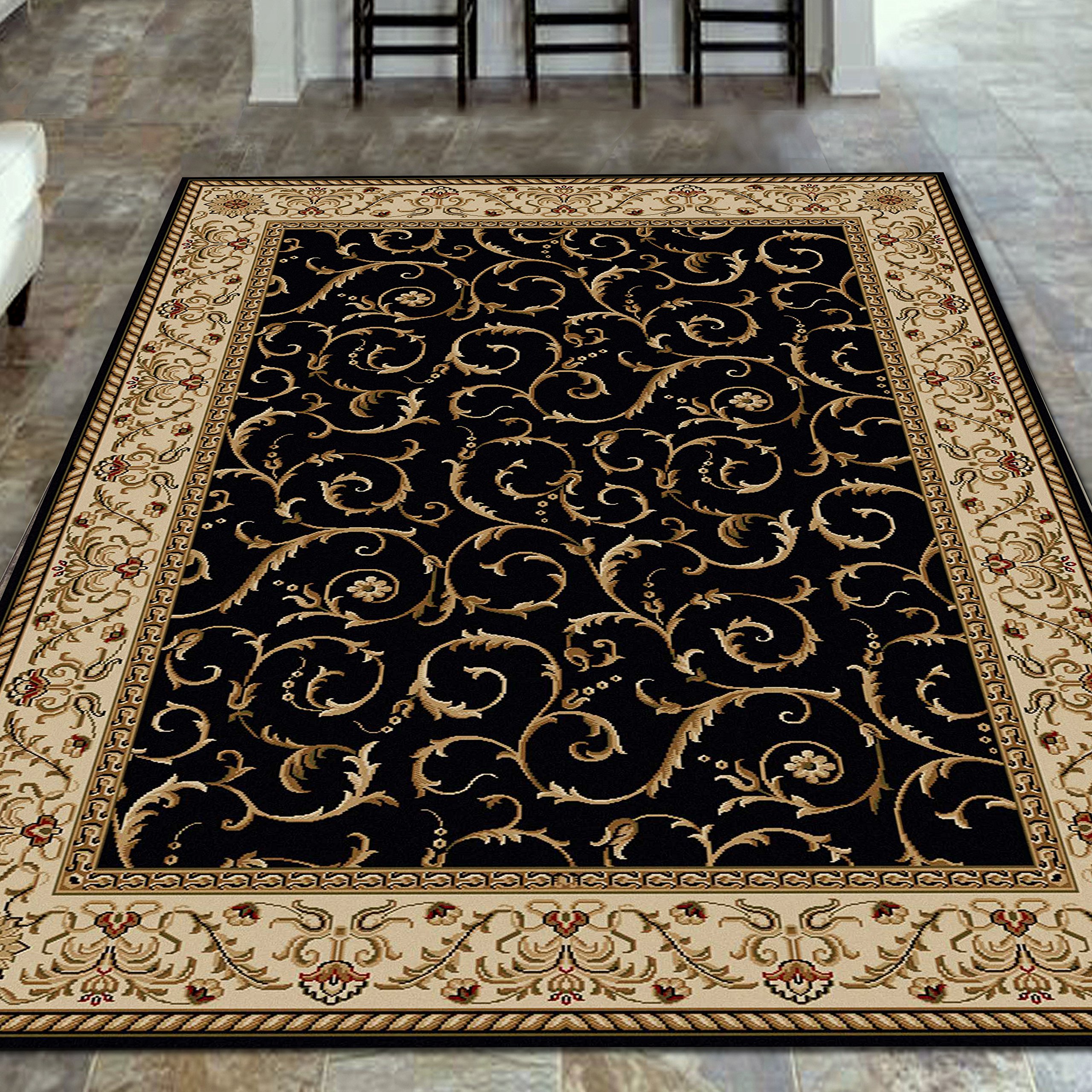 Radici 1599 Black Area Rug 3'3 x 4'11 - Soft Modern Living Room Bedroom Rug for Home Decor
