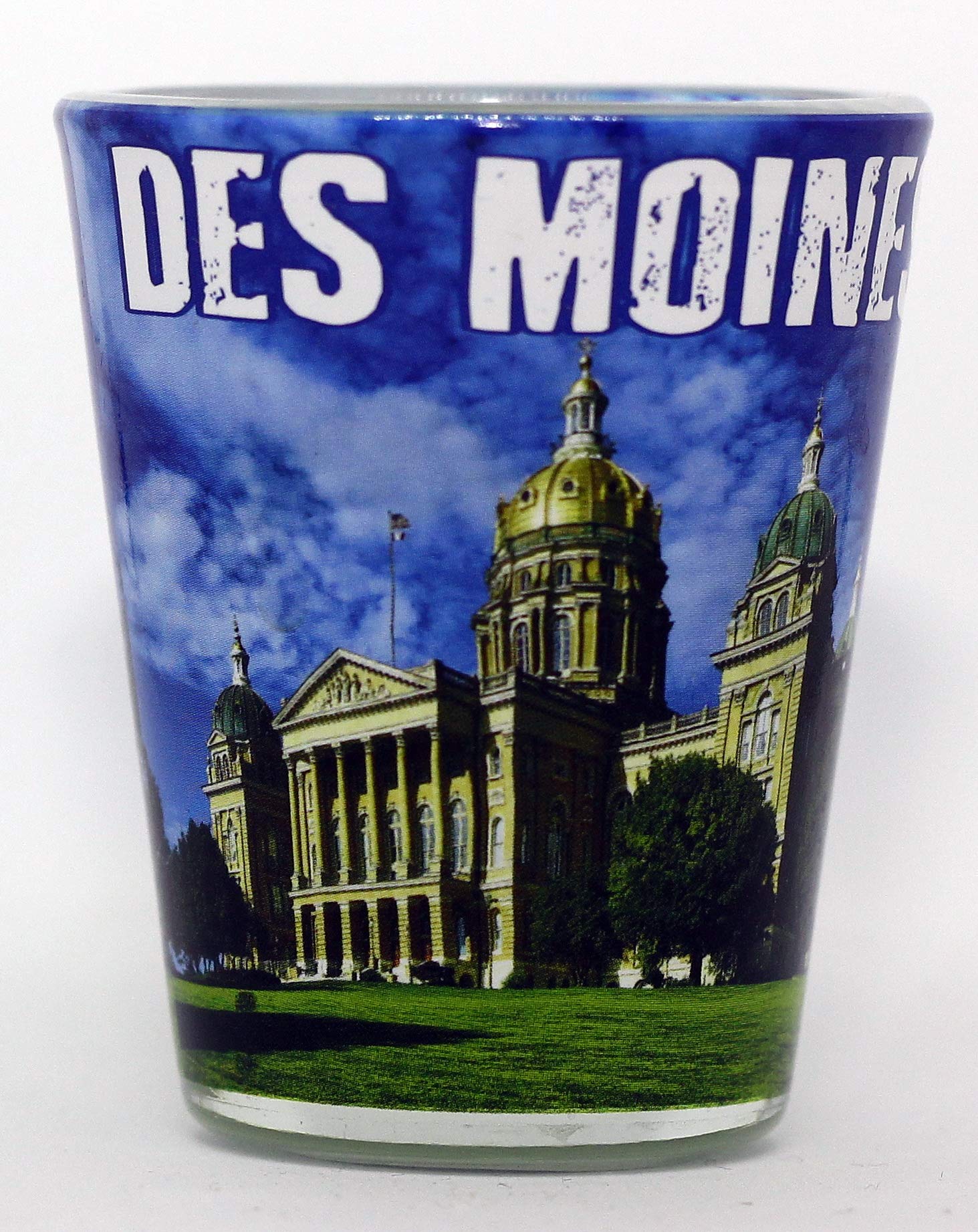 Des Moines Iowa Souvenir Clear Blue Photo Shot Glass - Perfect for Parties, Gifts & Collectibles