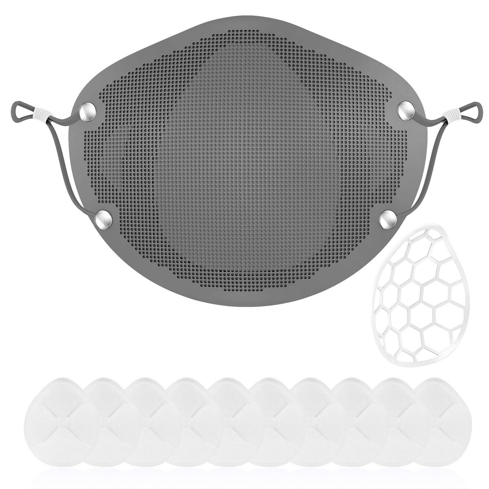 Reusable Silicone Face Mask with 10 Filters - Breathable Full Face Protection for Women & Men - Gray Design - Perfect for Outdoor Activities, Cycling, and Pollution Protection