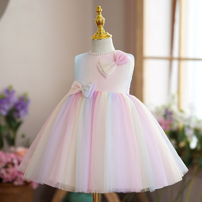 Easter Baby Girl Dress - Princess Party Dress with Bow, Sleeveless Puffy Summer Dress for Birthday, Easter Sunday & Special Occasions