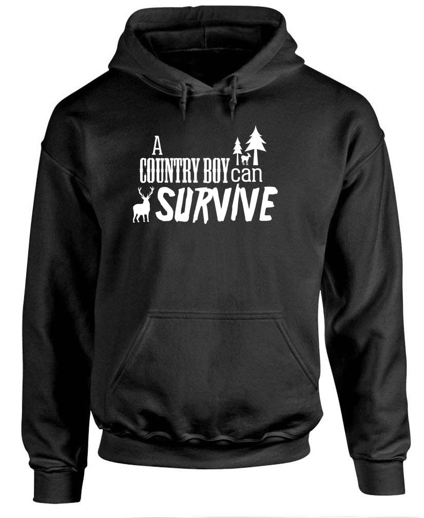 Country Boy Can Survive Fleece Pullover Hoodie - Warm Winter Men's Zip Up Hooded Sweatshirt for Outdoor Camping, Hiking & Casual Wear