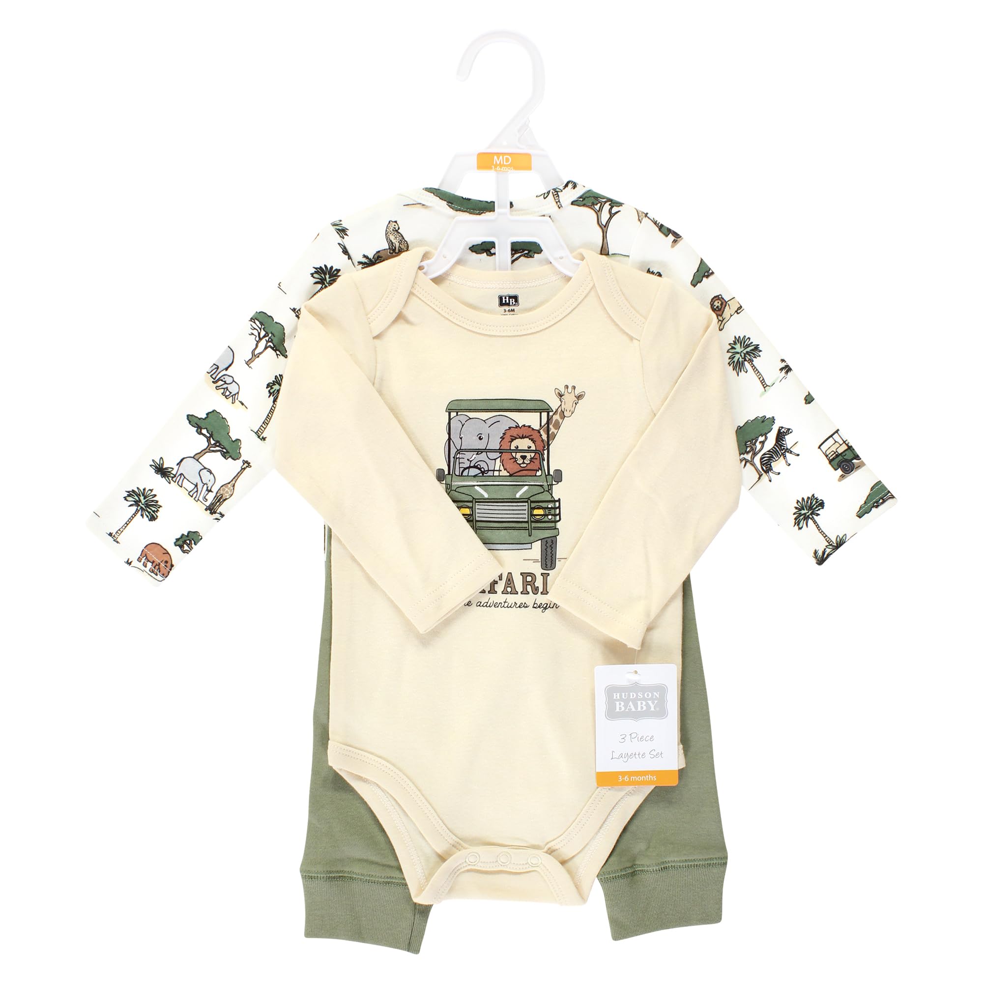 Hudson Baby Unisex Long-Sleeve Bodysuit & Pants Set - Going on Safari Print - Soft Cotton Newborn Baby Clothes for Boys & Girls - Perfect for Playtime, Photo Shoots & Everyday Wear