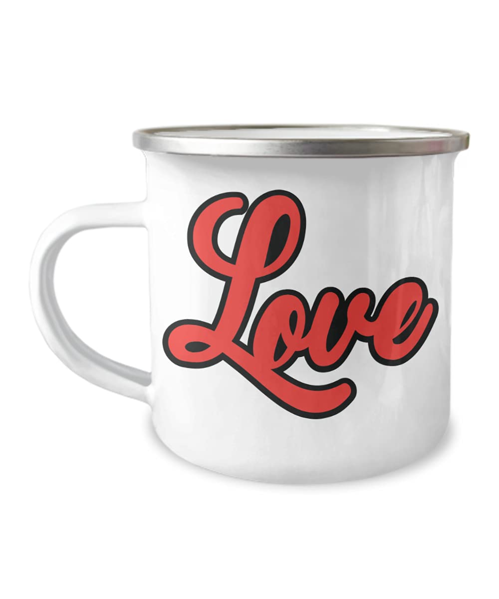 ZapBest Valentine's Day Coffee Mug - 12oz Stainless Steel Enamel Finish White Camping Mug for Couples - Perfect Gift for Anniversaries, Romantic Dates & Outdoor Adventures