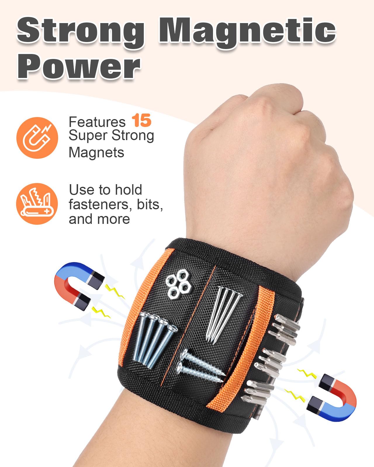 Magnetic Wristband Tool Belt - 5 Strong Magnets for Screws & Nails | DIY & Workshop Use