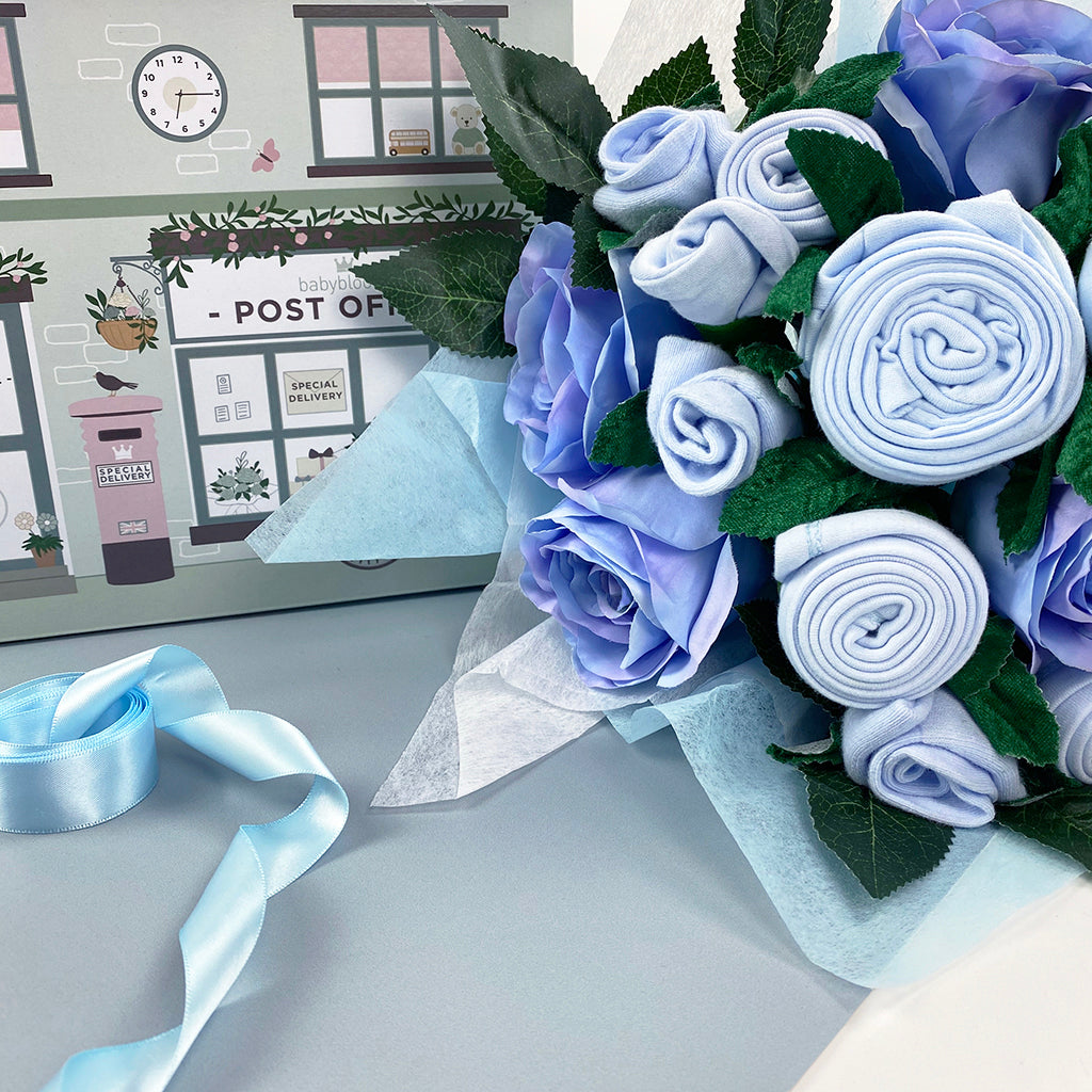 Premium Blue Rose Baby Clothes Bouquet - Elegant Newborn Gift Set for Baby Showers, Christening & Photography Props