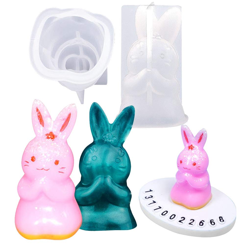 2-Pack Rabbit Resin Molds for Easter Bunny DIY Crafts - Silicone Epoxy Casting Molds for Handmade Soap, Candle & Plaster Making - Perfect for Home Decor, Desktop Display & Spring Festival Gifts