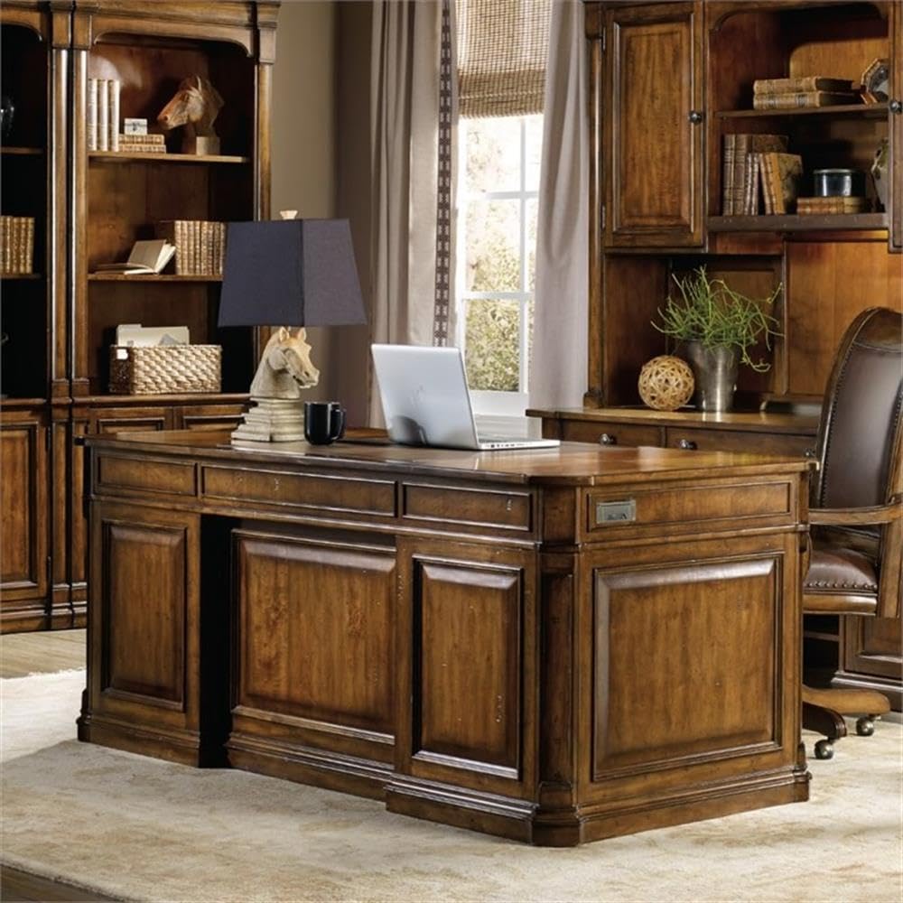 Hooker Furniture Tynecastle Executive Desk - Medium Brown Wood Grain Finish - Home Office & Workspace Solution for Professionals