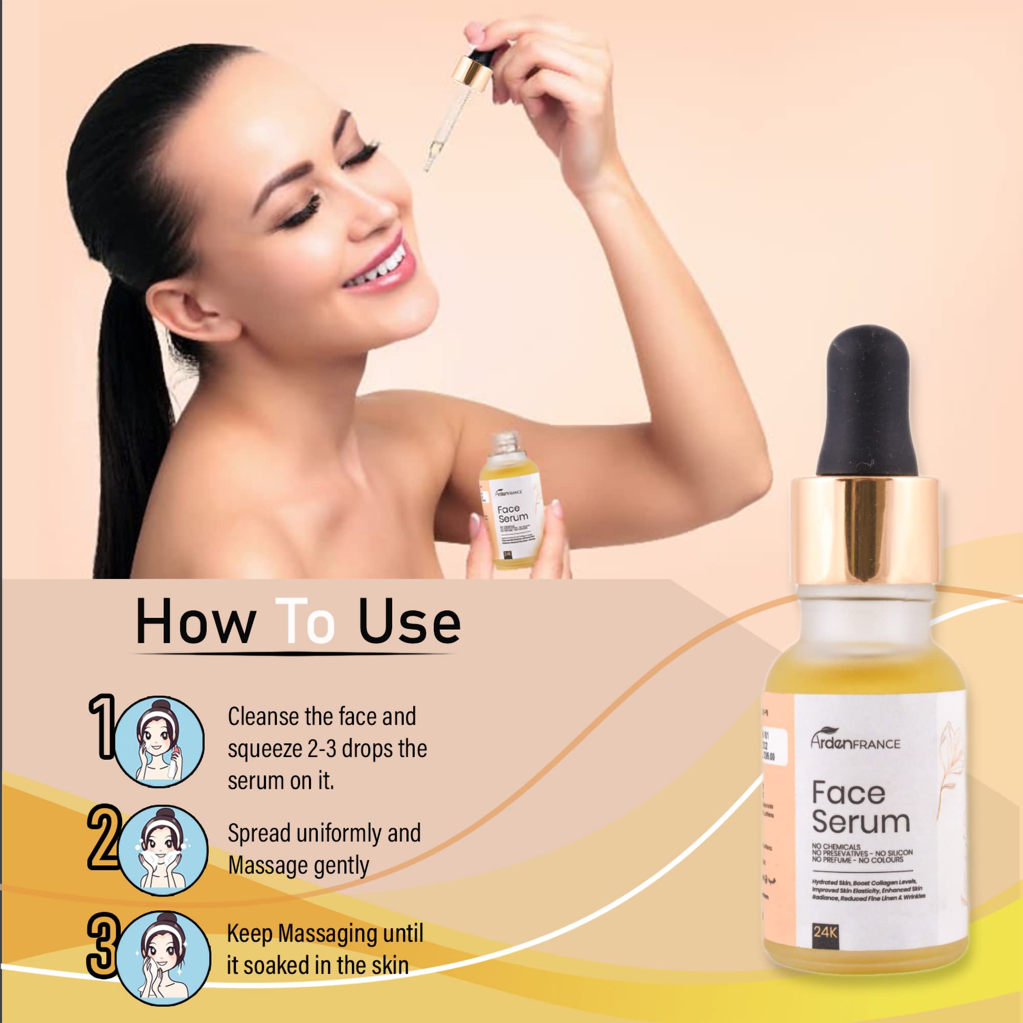 ArdenFRANCE 24K Gold Anti-Aging Face Serum - Hydrates Skin, Boosts Elasticity & Radiance, Reduces Wrinkles & Fine Lines (15ml) | Perfect for Night Routine & Daily Skincare Regimen
