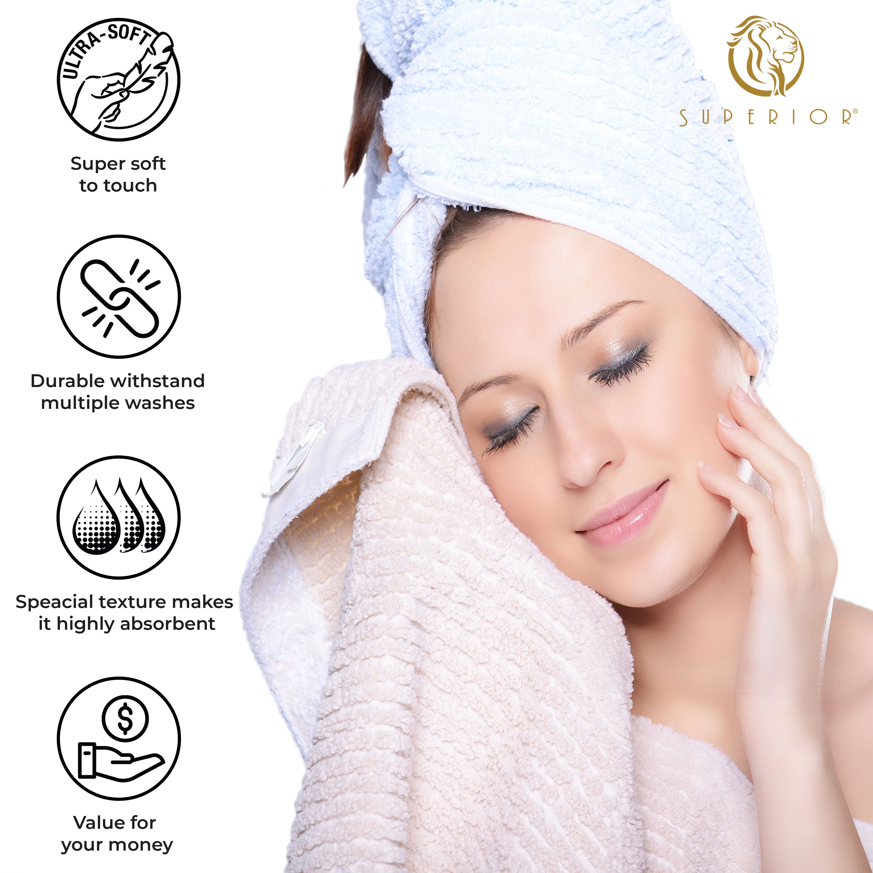 Premium Soho Ribbed Textured Cotton Bath Towel Set - Ultra Absorbent, Quick-Drying Hand & Bath Towels for Spa, Gym, and Luxury Home Use