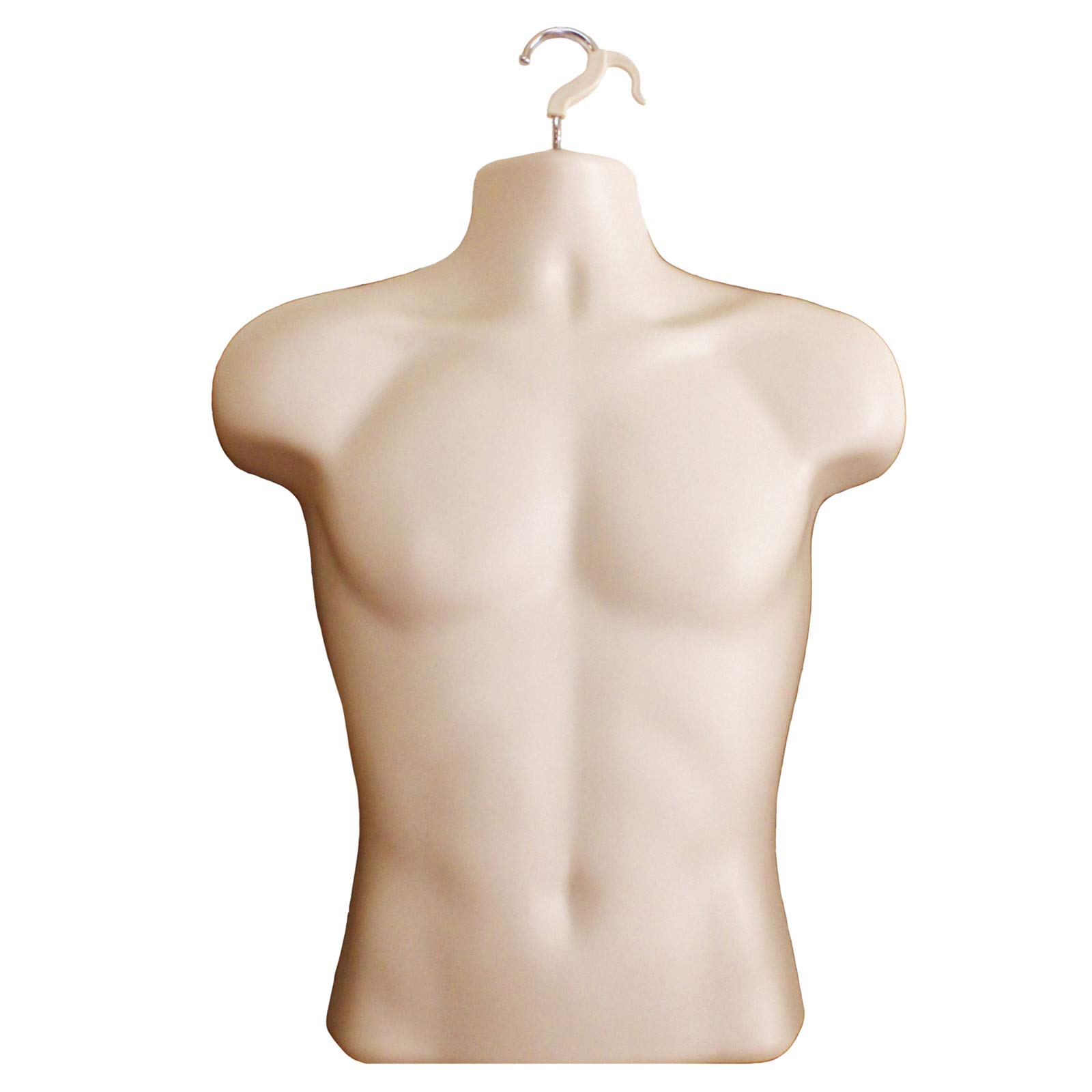 10 Pack Flesh Male Mannequin Torso with Hollow Back & Hanging Hook - S/M Size Dress Form for Clothing Display, Tailoring, and Store Visual Merchandising