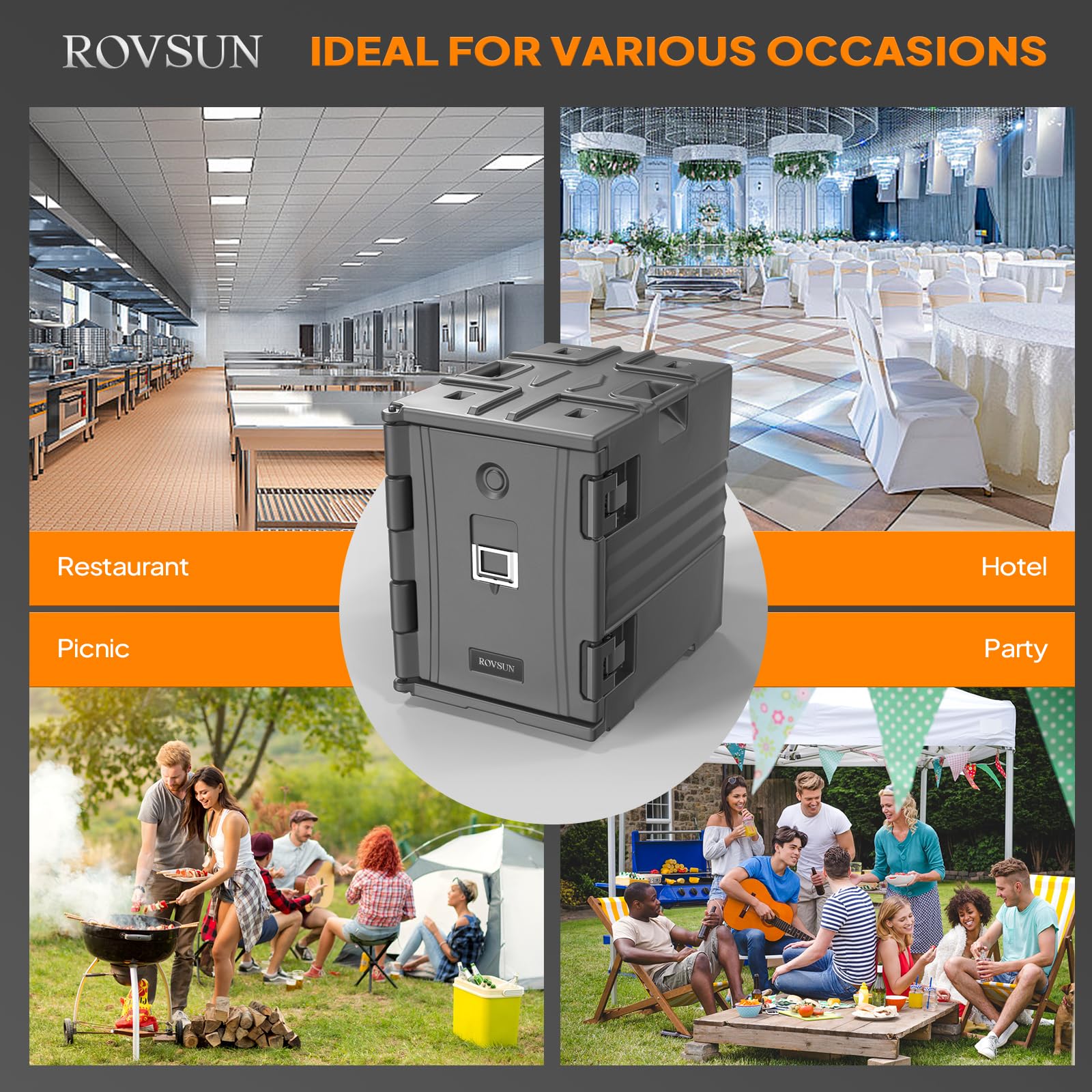 ROVSUN 82 QT Insulated Food Pan Carrier with Wheels - NSF Certified Hot Box Food Warmer for Catering, Restaurants & Events | Double Buckles & Handles | Stackable Design | Perfect for Buffets, Parties, Outdoor Dining & Commercial Kitchen Use