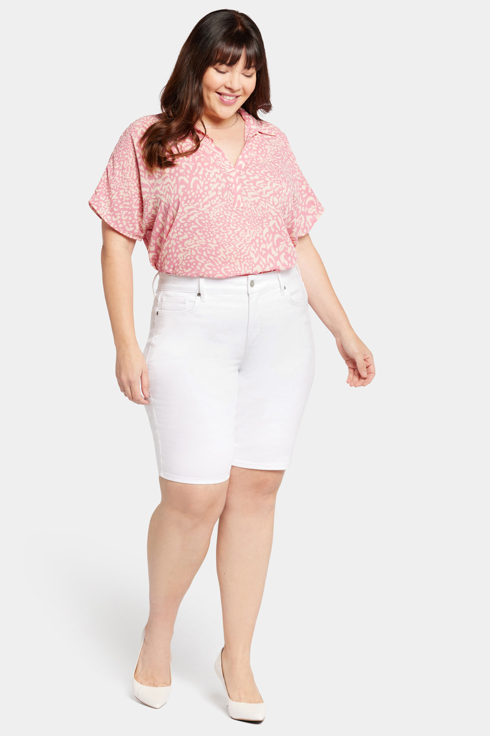 Briella 11 Inch Plus Size Denim Shorts for Women - High Waisted Stretch Jeans Shorts in Optic White | Perfect for Summer, Beach, and Casual Outfits