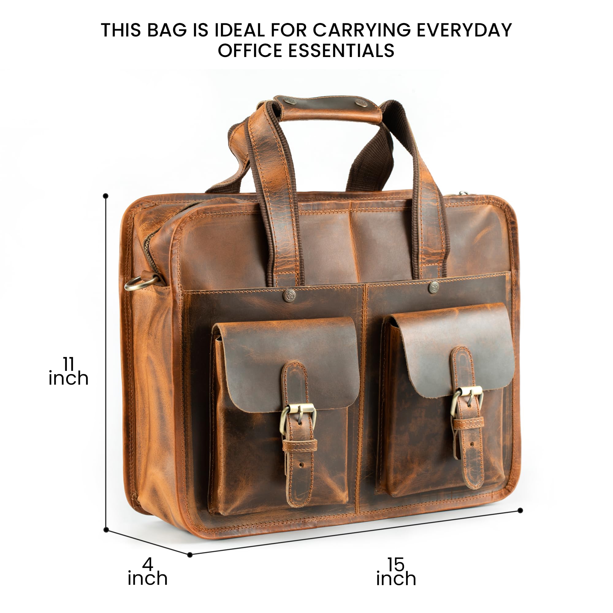 Premium Handmade Leather Laptop Briefcase for Men & Women - Arthur Travel Messenger Bag Fits 15 Inch Laptop - Crossbody Satchel for Office Work, Business Travel & Daily Commute