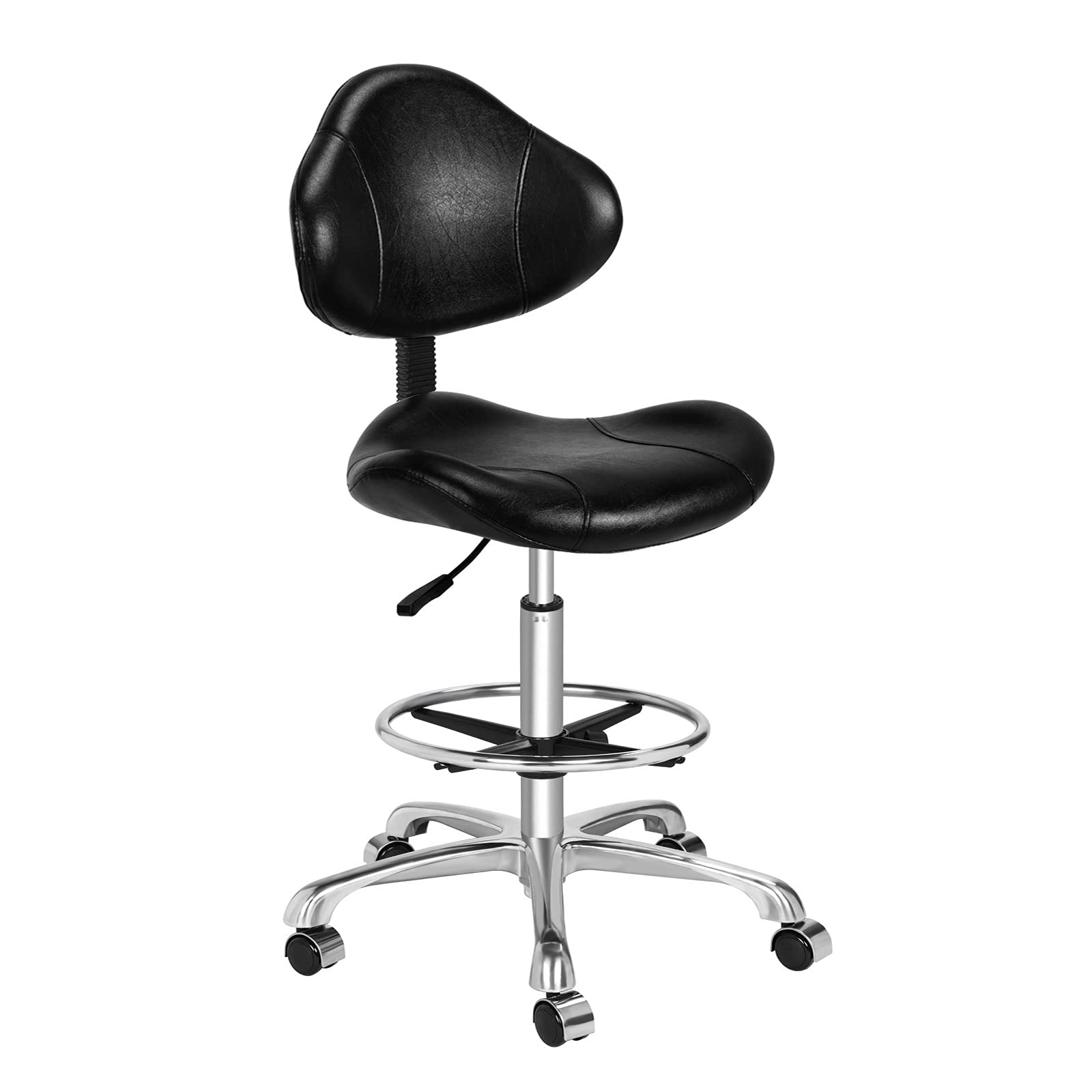 Ergonomic Drafting Chair with Lumbar Support - Adjustable Height Swivel Rolling Stool for Home Office, Art Studio & Craft Room - Multi-Functional Desk Chair (Black)