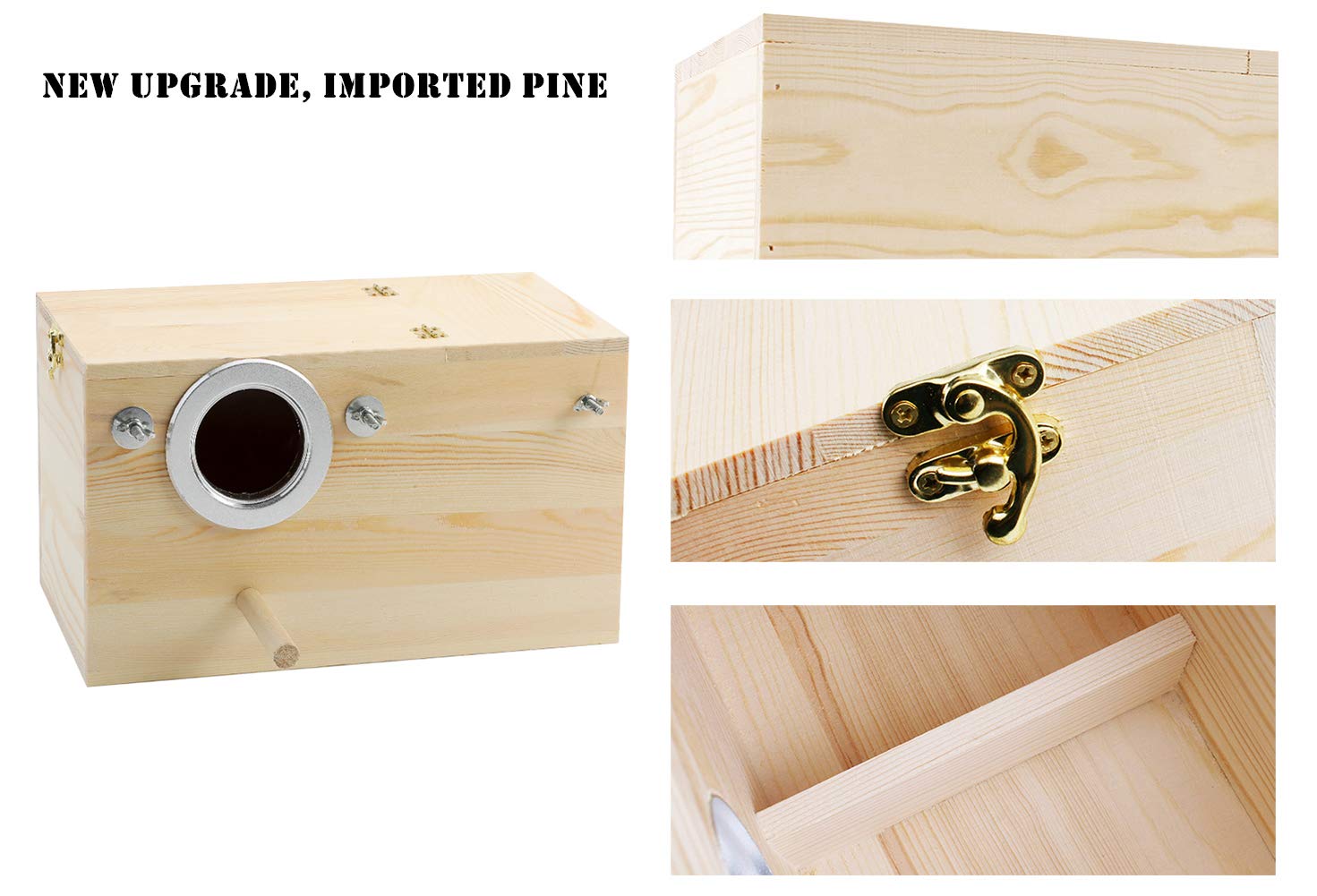 Premium Pine Wood Parakeet Nest Box - XL Size Bird House for Budgies, Lovebirds, Cockatiels & Parrotlets | Safe Breeding & Mating Shelter | Perfect for Aviaries, Bird Cages & Outdoor Use