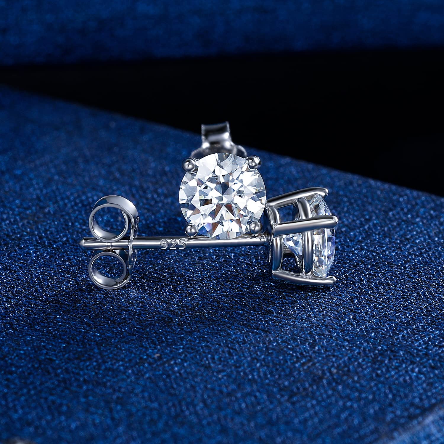 14K Sterling Silver Moissanite Stud Earrings Set - 4 Prong Round Cut Diamond Earrings for Women & Men | Wedding, Anniversary, Gift, Everyday Wear