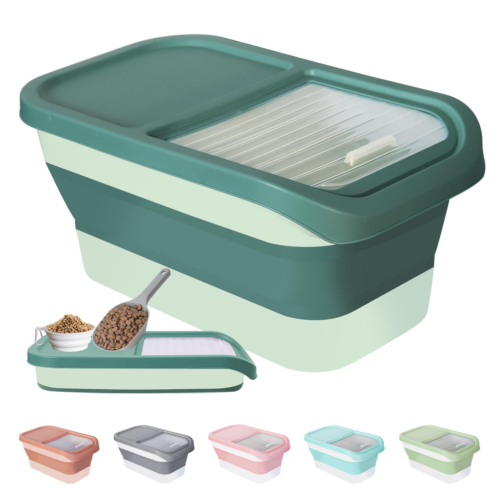 10-13 Lbs Collapsible Dog Food Storage Container with Sliding Lid - Includes Scoop & Silicone Bowl - Airtight Pet Food Storage for Dogs, Cats & Small Animals - Perfect for Travel, Camping & Home Use