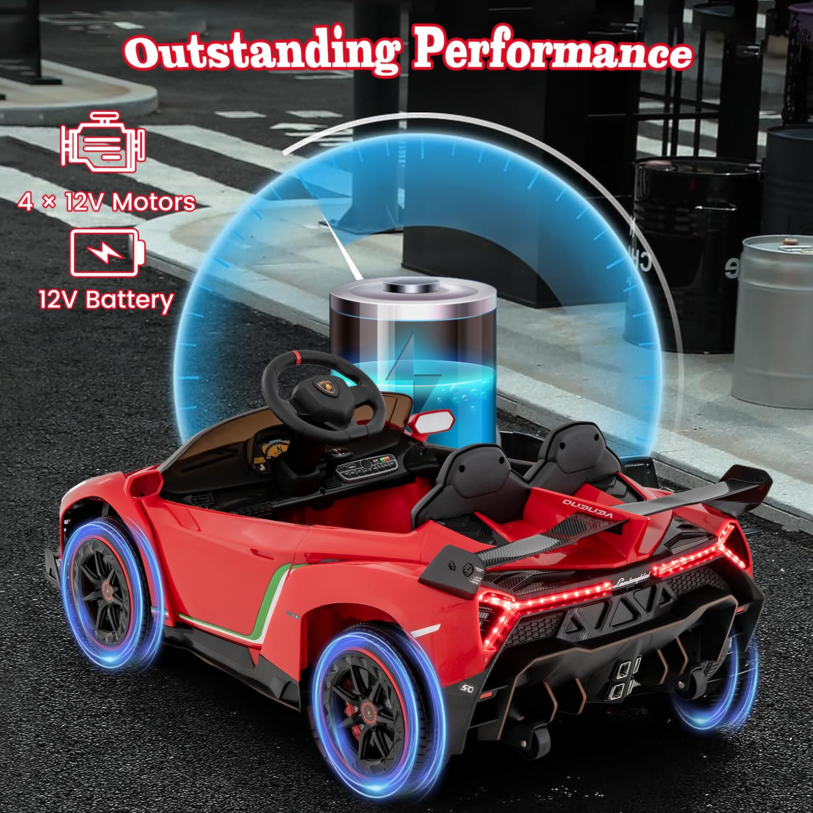 Costzon Licensed Lamborghini 12V Electric Ride-On Car for Kids Ages 3-8 - 4WD Battery-Powered Sports Car with Remote Control, 3 Speed Modes, Hydraulic Doors, LED Lights & Music - Perfect for Birthday Gifts, Outdoor Play & Pretend Driving Adventures