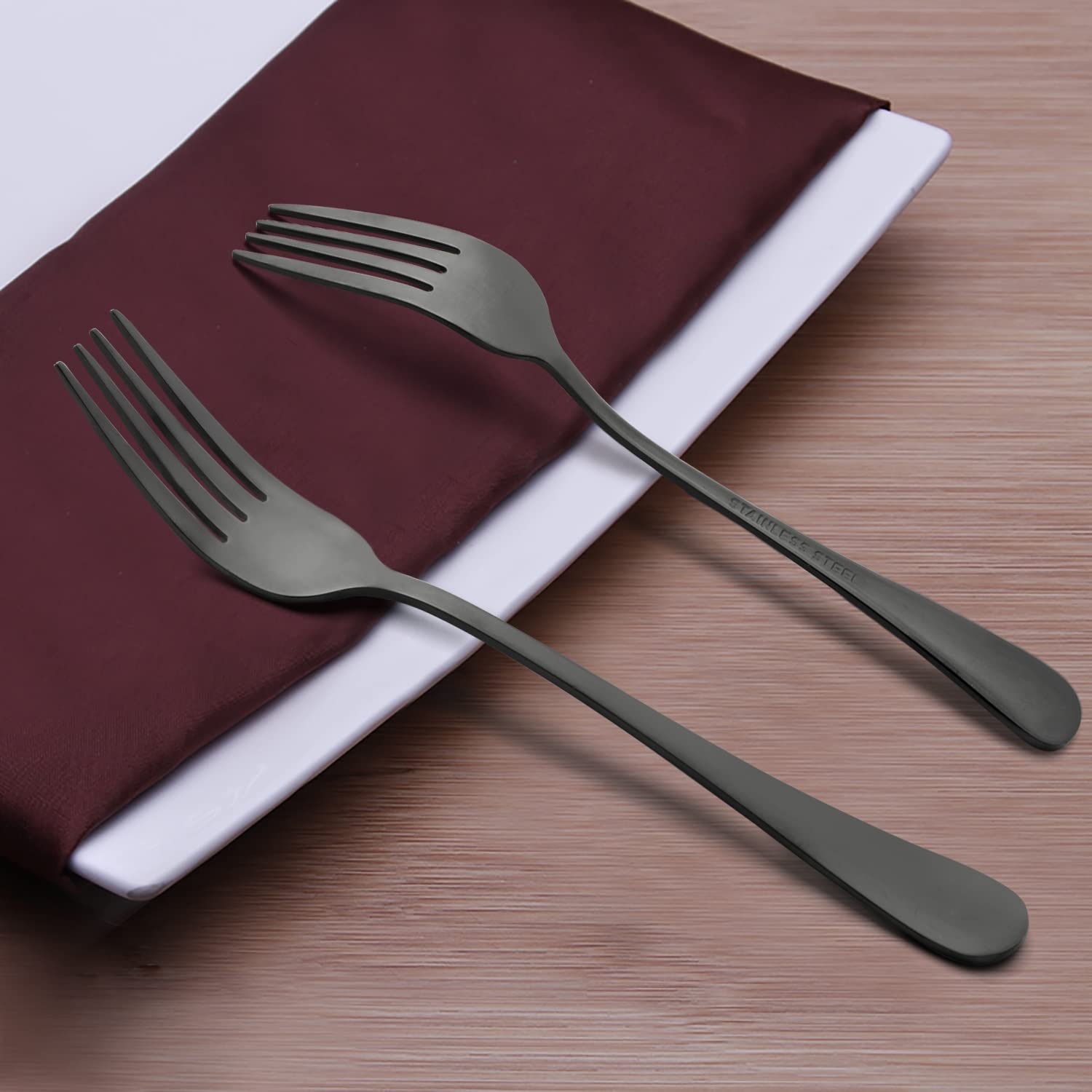 12-Piece Stainless Steel Black Dinner Forks Set - 8 Inch Mirror Polish Silverware Flatware, Dishwasher Safe - Perfect for Restaurants, Catering, and Elegant Dining at Home