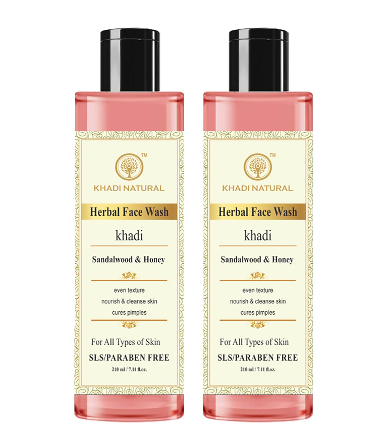 Khadi Natural Sandalwood & Honey Face Wash for Acne Scars & Blemish Reduction | Organic Cleanser for Healthy Glowing Skin | All Skin Types | 210ml Twin Pack | Perfect for Daily Skincare Routine & Post-Acne Treatment