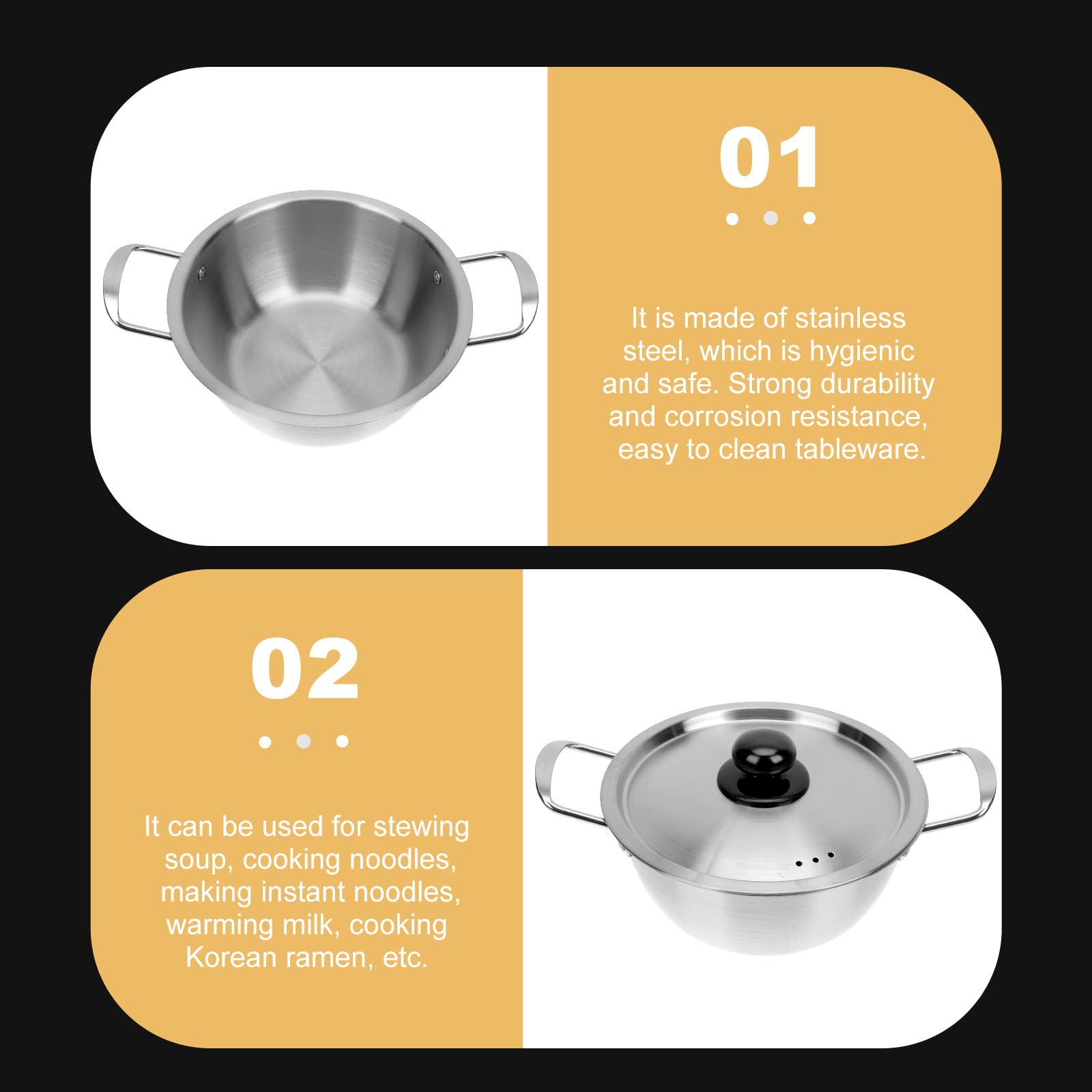 ERINGOGO 16cm Stainless Steel Korean Ramen Noodle Pot with Lid - Nonstick Soup Cooking Pot, Small Pasta Saucepan for Induction & Stovetop - Perfect for Camping, Dorm Cooking & Asian Cuisine