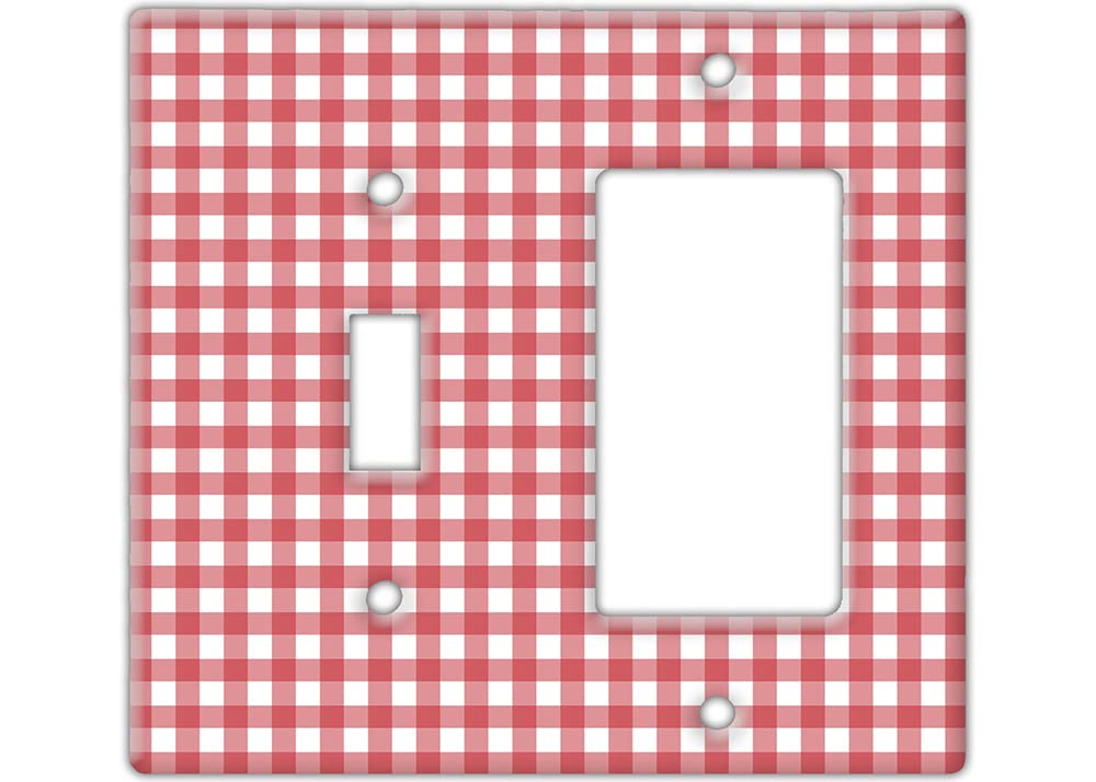 Red Gingham Decorative Wall Switch Cover Plate - Checkered Pattern Single Rocker & Toggle Switch Plate - Perfect for Kitchen, Bedroom, Nursery & Farmhouse Decor