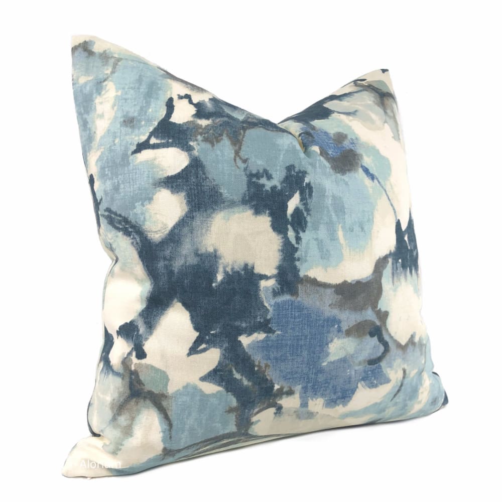Vivian Blue Cream Modern Floral Print Pillow Cover 18x18 Inch - Soft Decorative Throw Pillow Case for Sofa, Bedroom & Living Room Home Decor