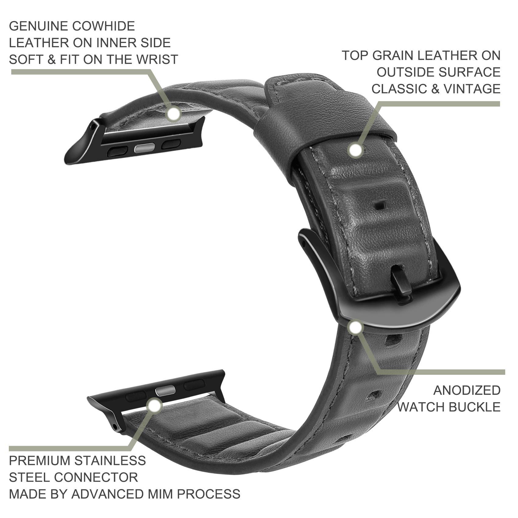 Genuine Leather Apple Watch Band 44mm 42mm - Premium Leather Link Strap for iWatch Series 7/6/SE/5/4/3/2/1 - Stylish & Comfortable for Work, Gym & Everyday Wear