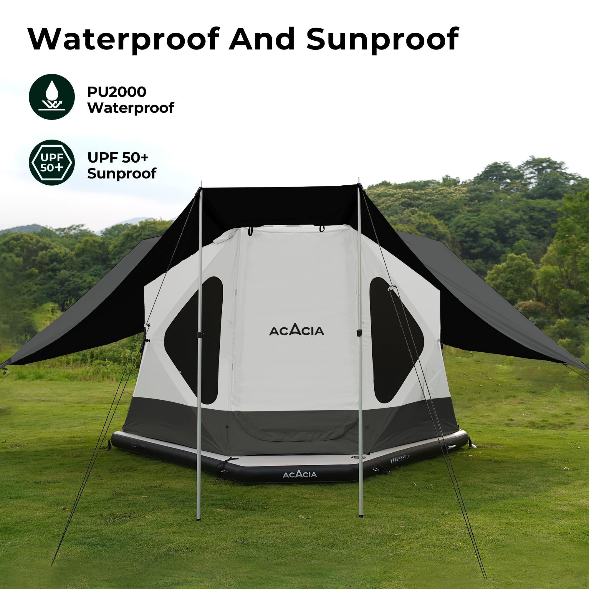 ACACIA Canopy XL for Space Acacia Camping System - Waterproof PU2000 4-Season Camping Tarp with UPF50+ Sun Protection, 4 Telescoping Poles & Carry Bag (Moonstone) - Perfect for Backpacking, Hiking, and Outdoor Adventures