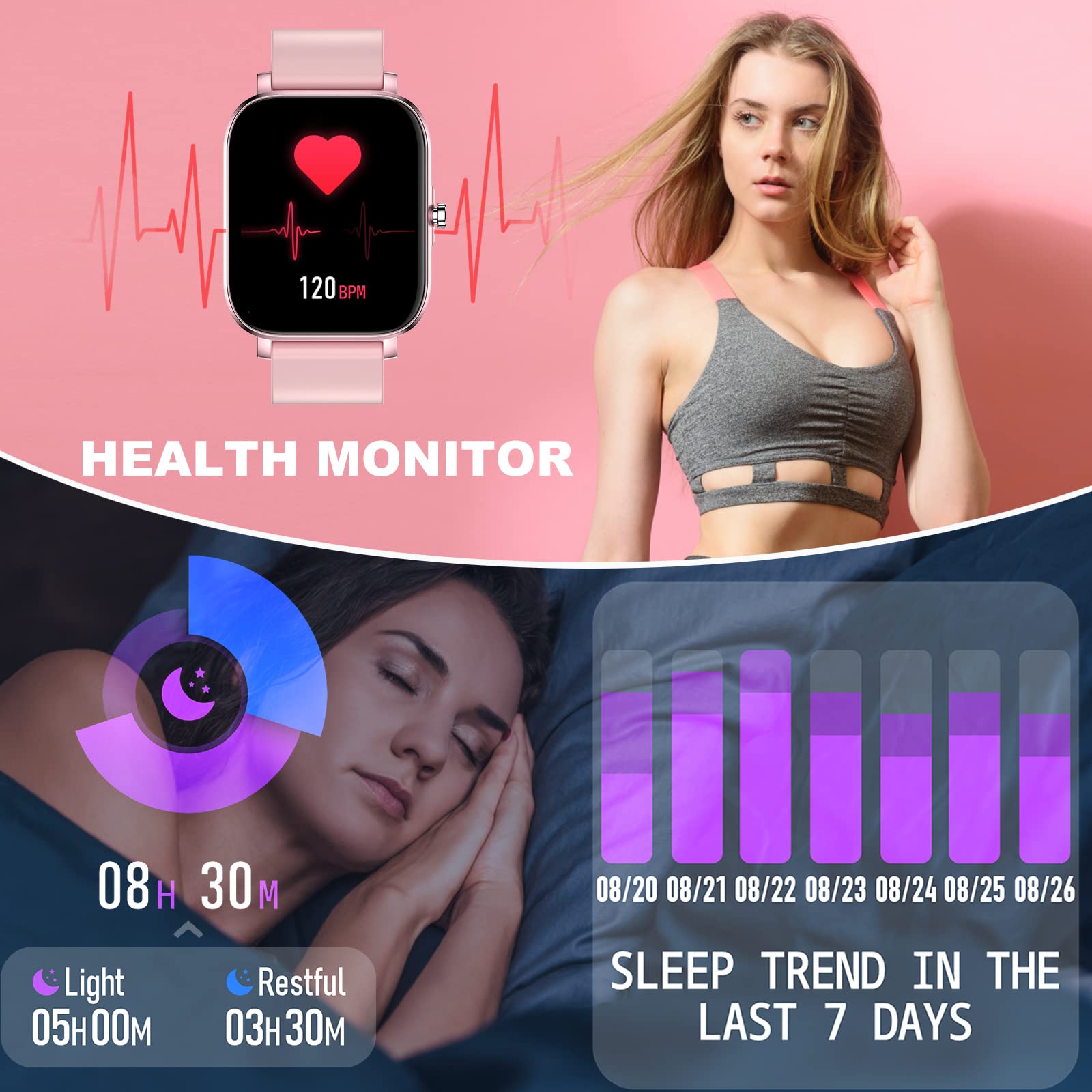 Smart Watch for Women - Fitness Tracker with Heart Rate & Sleep Monitor, Step Counter, Waterproof Smartwatch Compatible with Android/iOS - Perfect for Workouts, Running, Swimming & Daily Activity Tracking