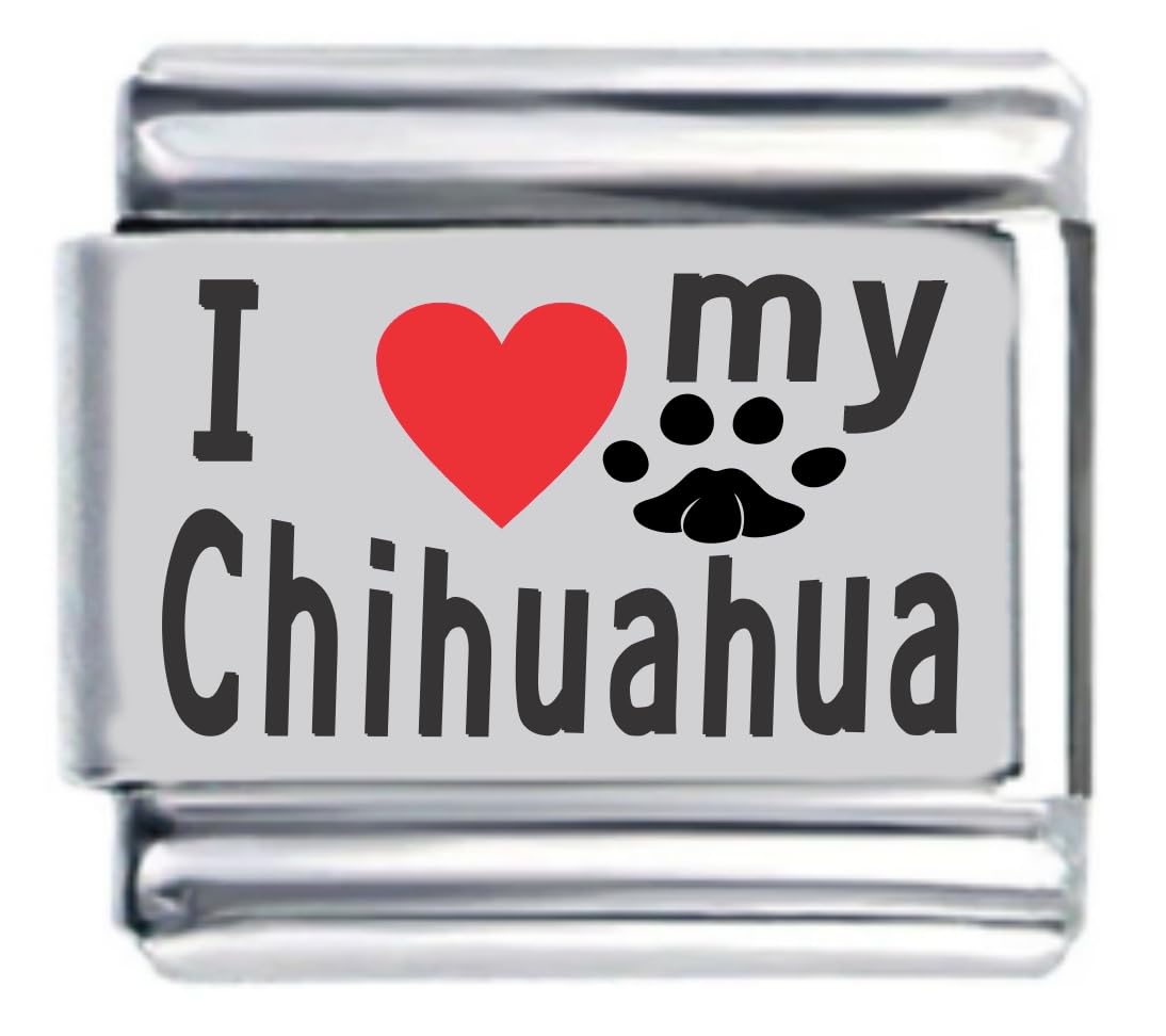 I Heart My Chihuahua Red Heart Laser Italian Charm Bracelet - Perfect for Pet Lovers & Dog Accessories