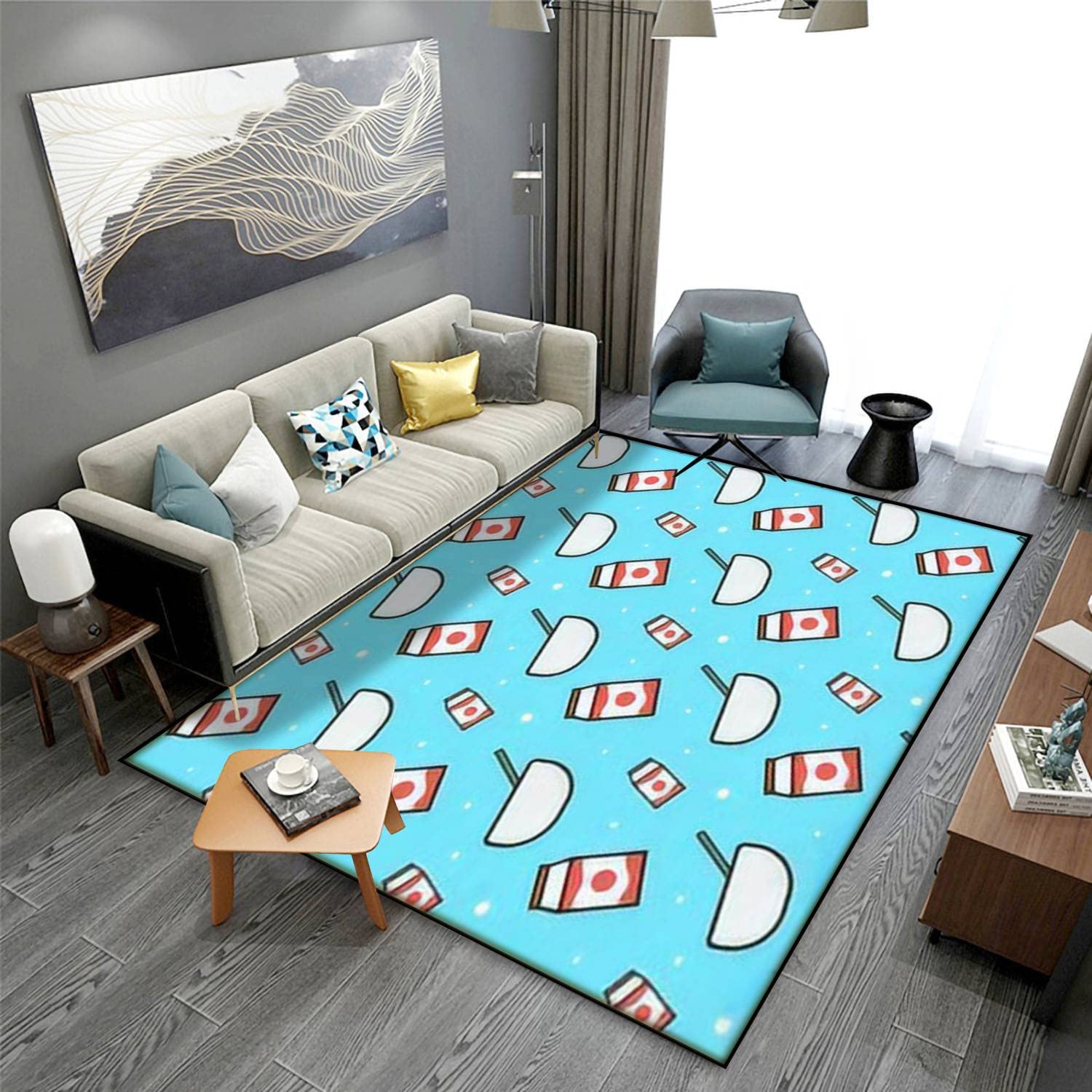 MJKIODPEV Blue Milk and Cereal Print Area Rug - Soft Non-Slip Indoor/Outdoor Floor Mat 63''×94'' for Living Room, Bedroom, Dorm Decor | Perfect for Cozy Home, Apartment & Office Spaces