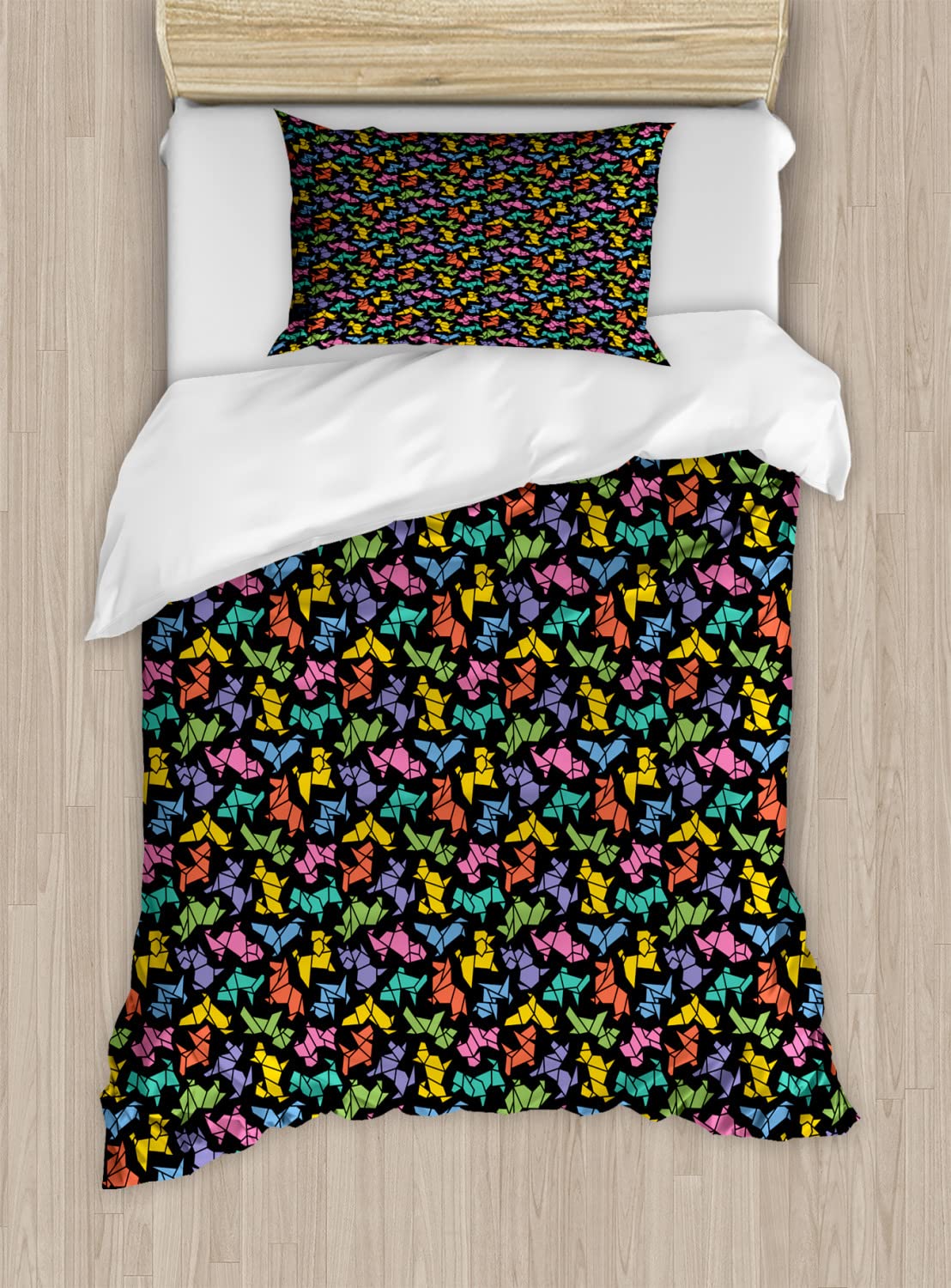 Ambesonne Dogs Duvet Cover Set - King Size 2-Pack with 2 Pillowcases | Abstract Geometric Dog Pattern on Dark Background | Modern Pet Lover Bedding for Master Bedroom & Guest Room