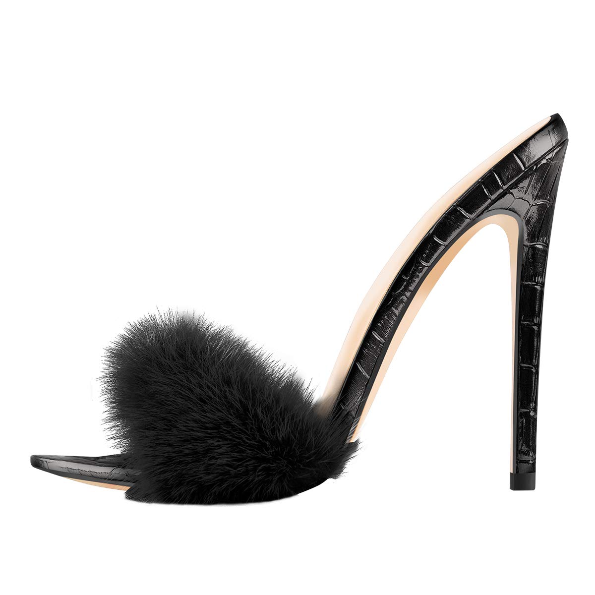 Only Maker Women's Fur Mules - Pointed Toe High Heel Stiletto Slippers for Winter Luxury Comfort & Fashion | Perfect for Parties, Weddings & Evening Events