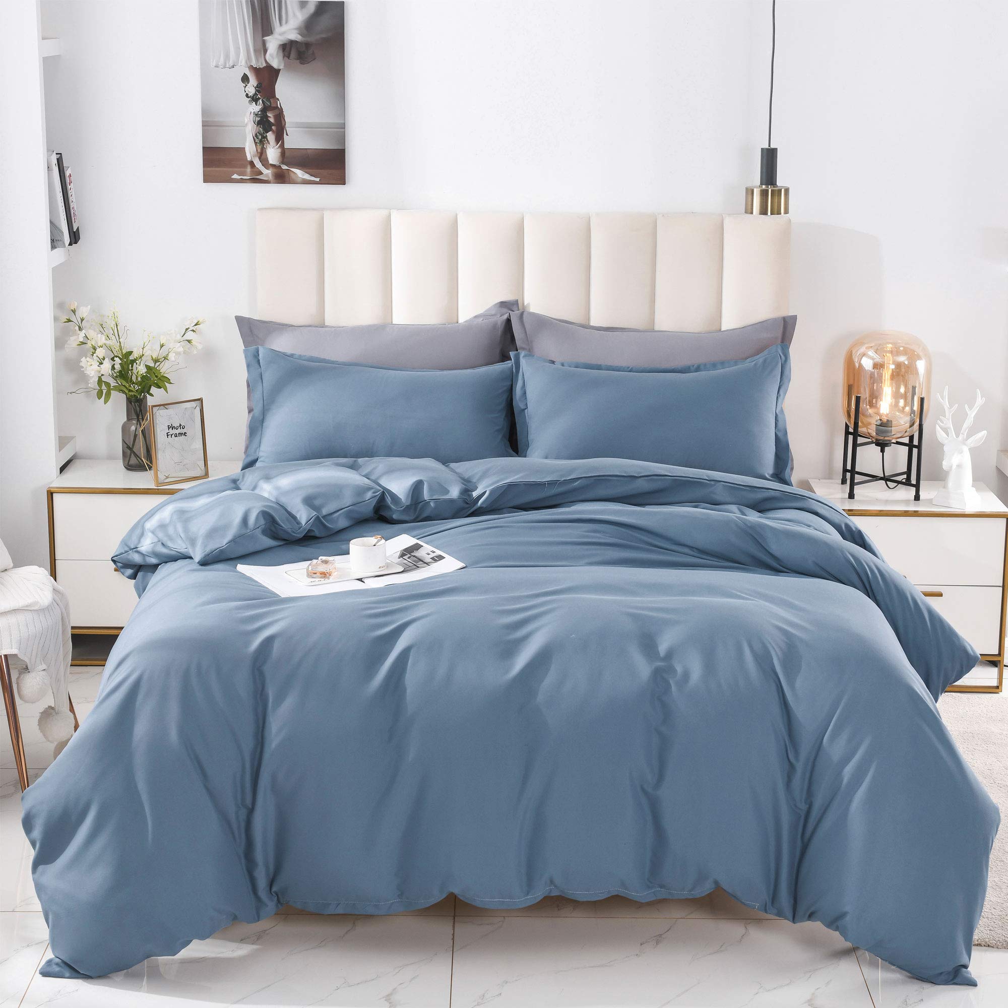 Premium 100% Cotton Dusty Blue Duvet Cover Set - Twin/TwinXL Size, 600 Thread Count Luxury Bedding with Zipper Closure & Corner Ties | Soft, Breathable Solid Color Comforter Cover for Guest Rooms, Dorms & Cozy Bedrooms