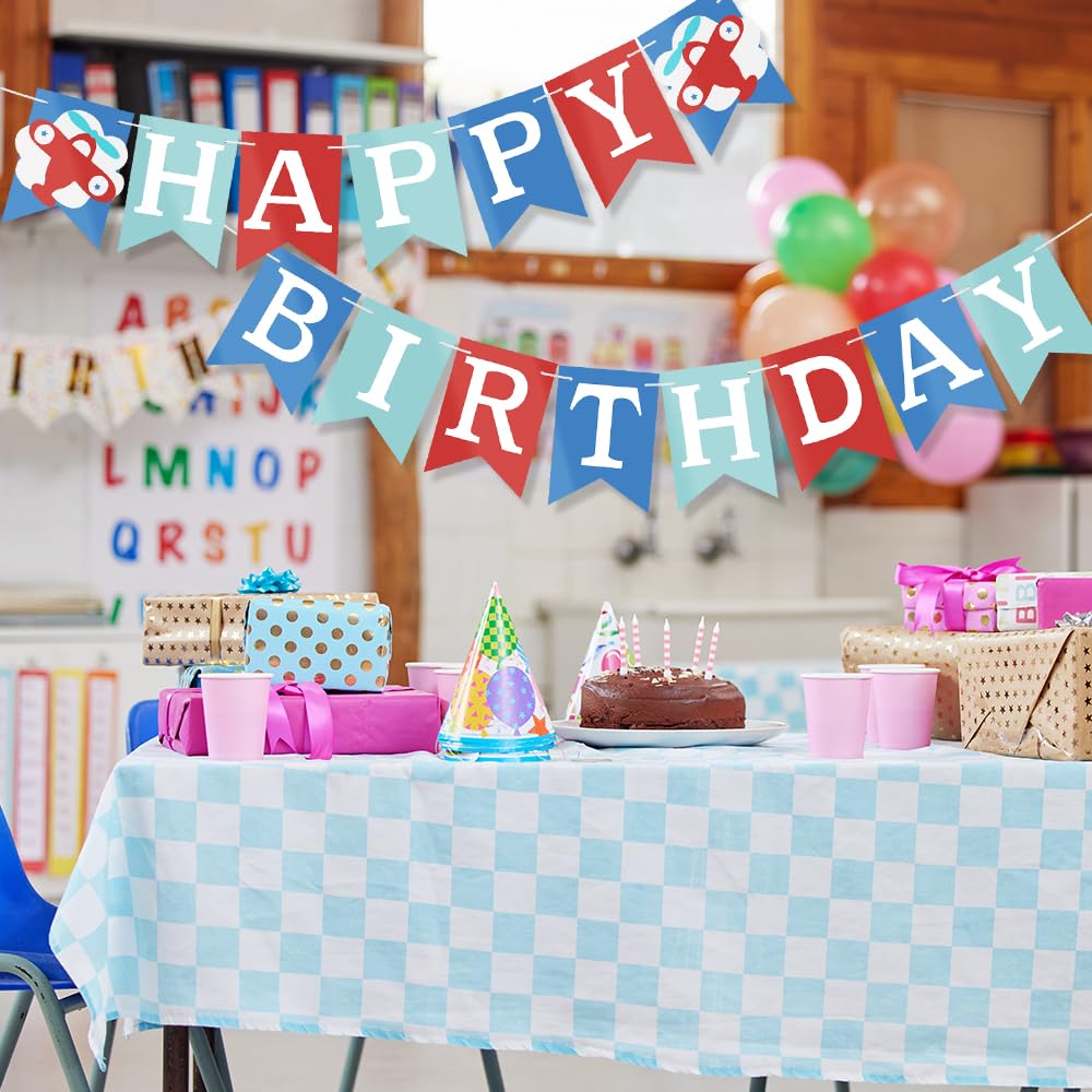 Blue & Red Happy Birthday Banner - Airplane Themed Party Decorations for Boys, Girls & Baby Showers | Perfect for Birthday Parties, Baby Showers & Aviation Celebrations
