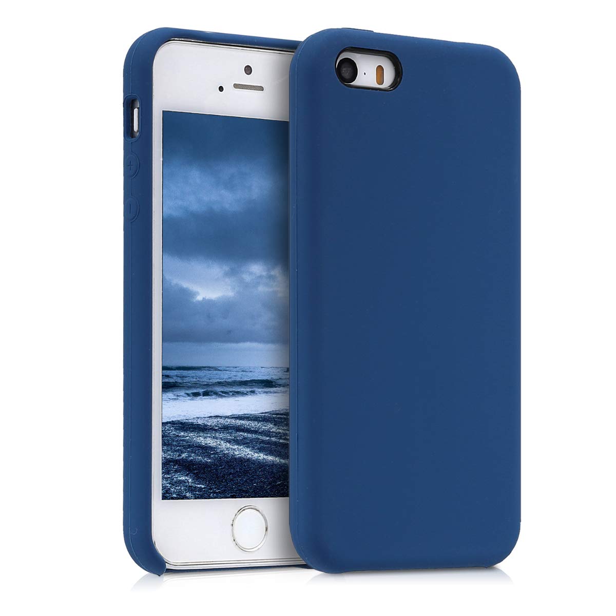 kwmobile TPU Silicone Phone Case Compatible with Apple iPhone SE (1st Gen 2016) / iPhone 5 / iPhone 5S - Soft Finish Protective Cover in Dark Blue - Perfect for Everyday Use, Work & Travel