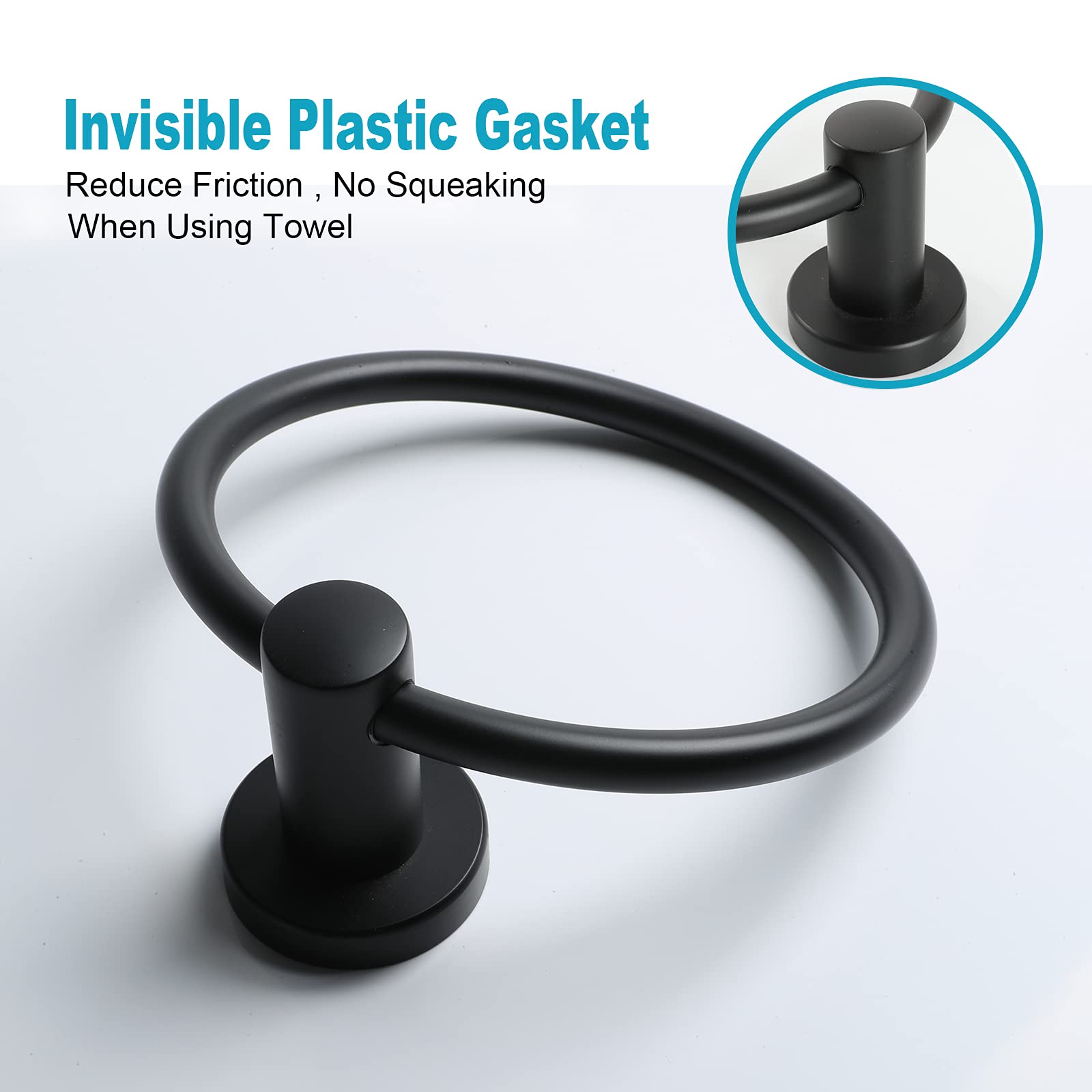 Premium Matte Black Towel Ring - 2 Pack SUS 304 Stainless Steel Bathroom Towel Holder with Wall Mount Hardware (Drill Required) - Durable Round Hand & Bath Towel Hanger for Modern Bathroom Decor