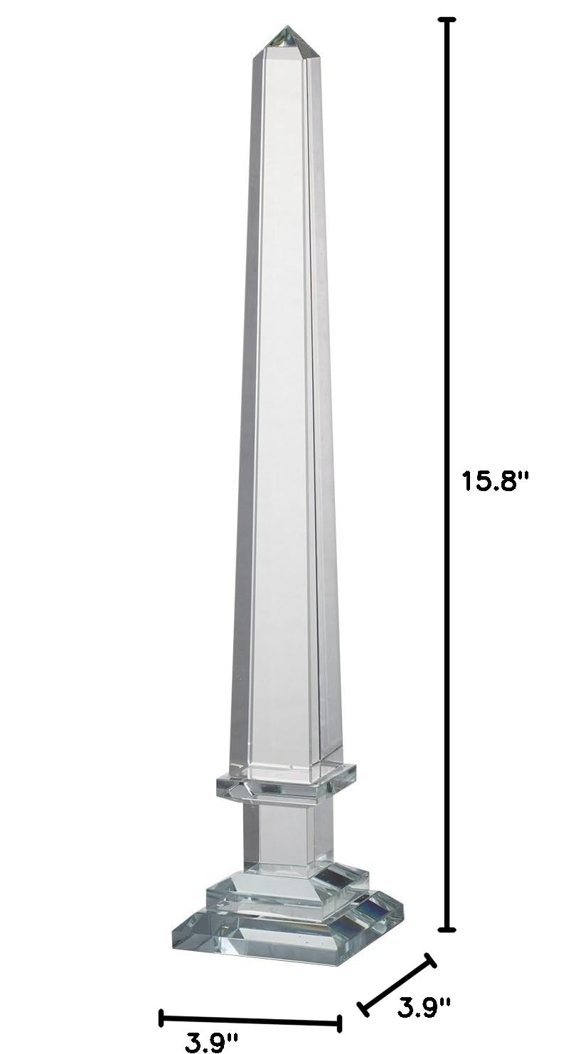 A&B Home Glass Obelisk with Black Base - Elegant Modern Decorative Piece for Home, Office, or Gift - Perfect for Living Room, Dining Table, Bookshelf Display